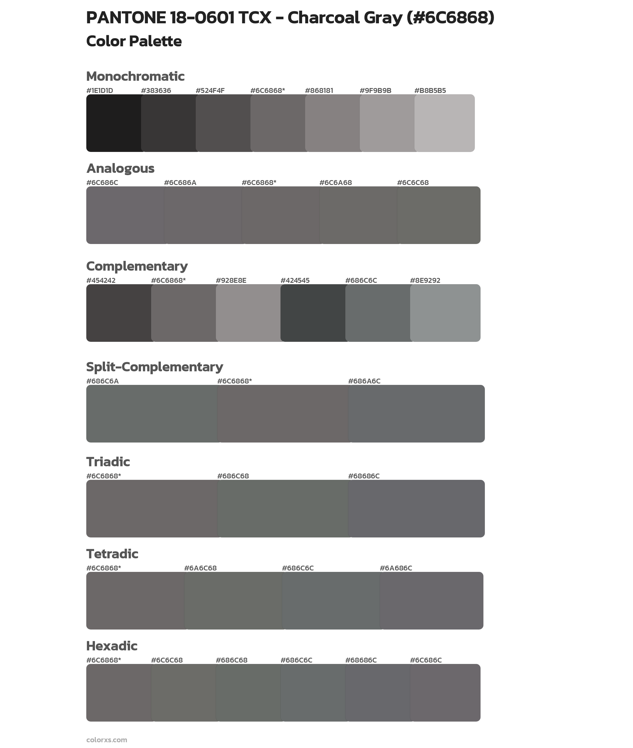 PANTONE 18-0601 TCX - Charcoal Gray Color Scheme Palettes