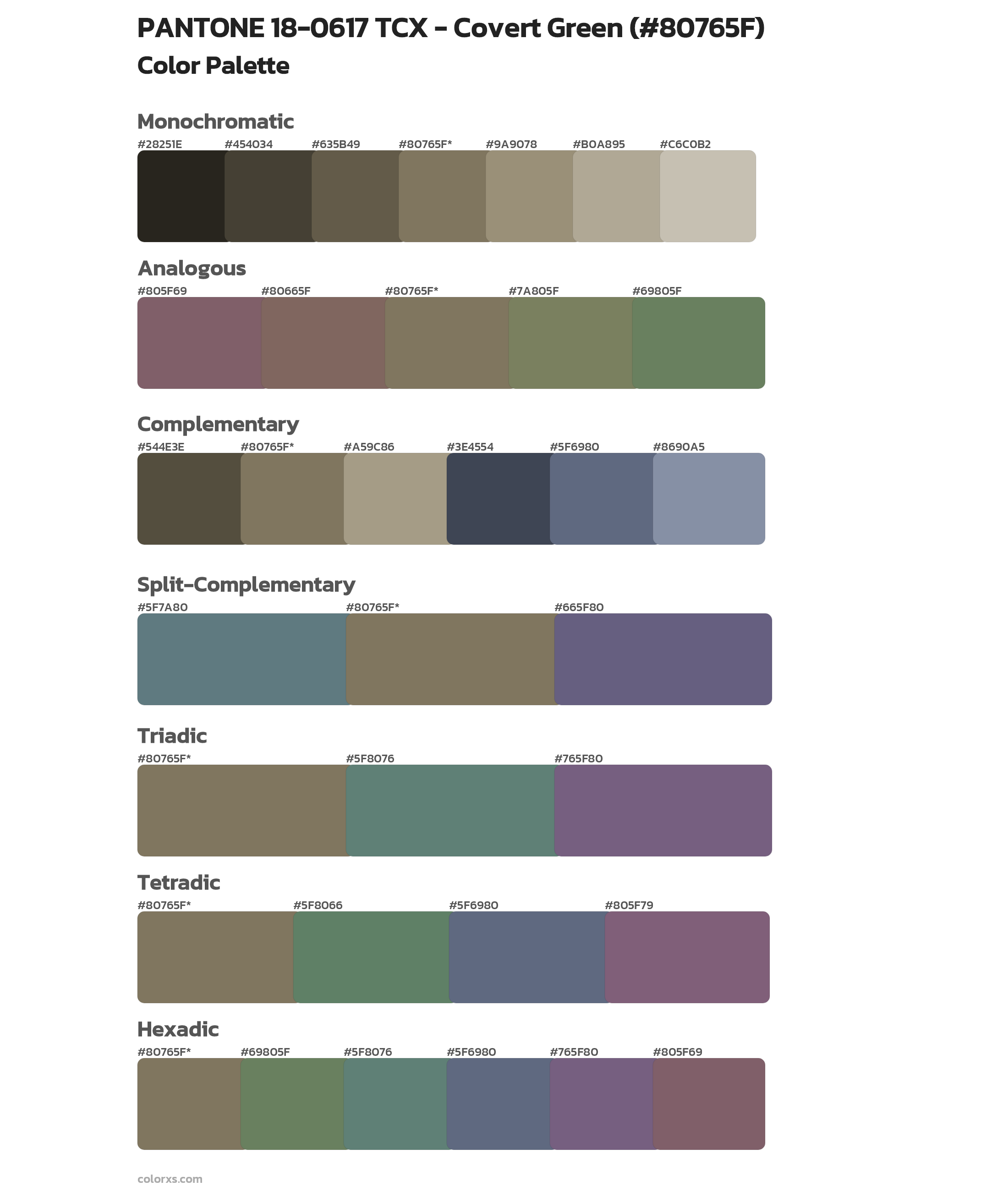 PANTONE 18-0617 TCX - Covert Green Color Scheme Palettes