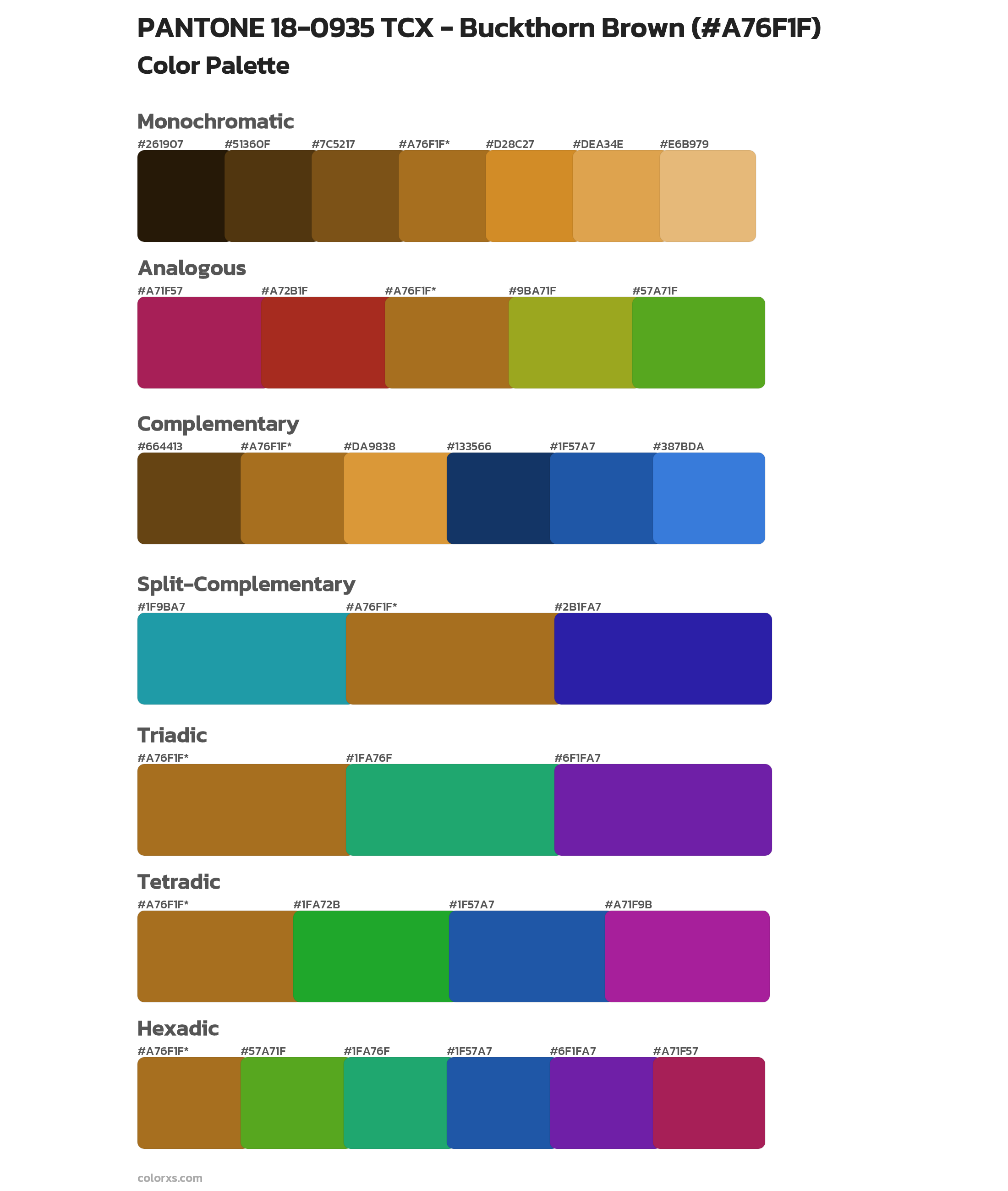 PANTONE 18-0935 TCX - Buckthorn Brown Color Scheme Palettes