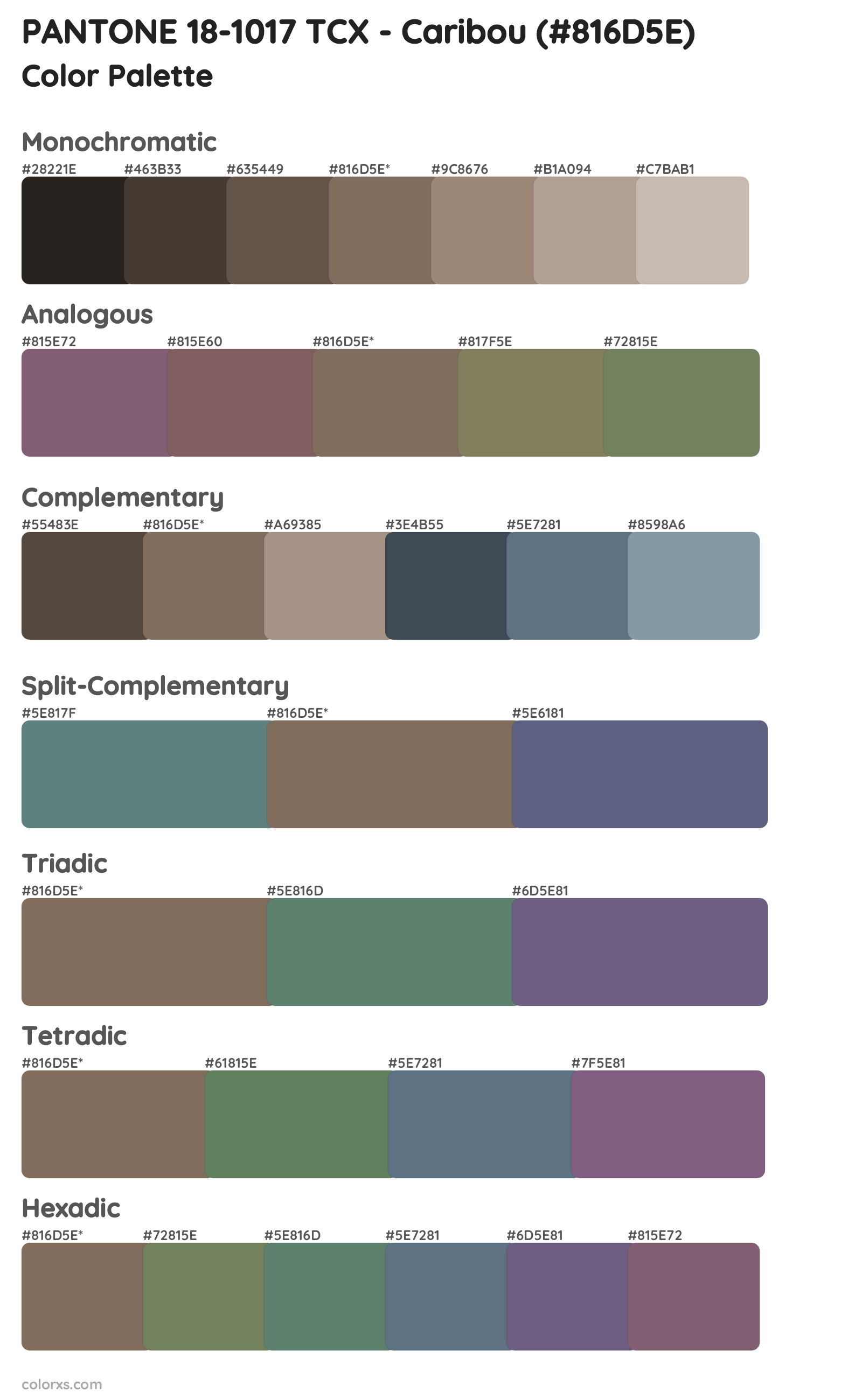 PANTONE 18-1017 TCX - Caribou Color Scheme Palettes