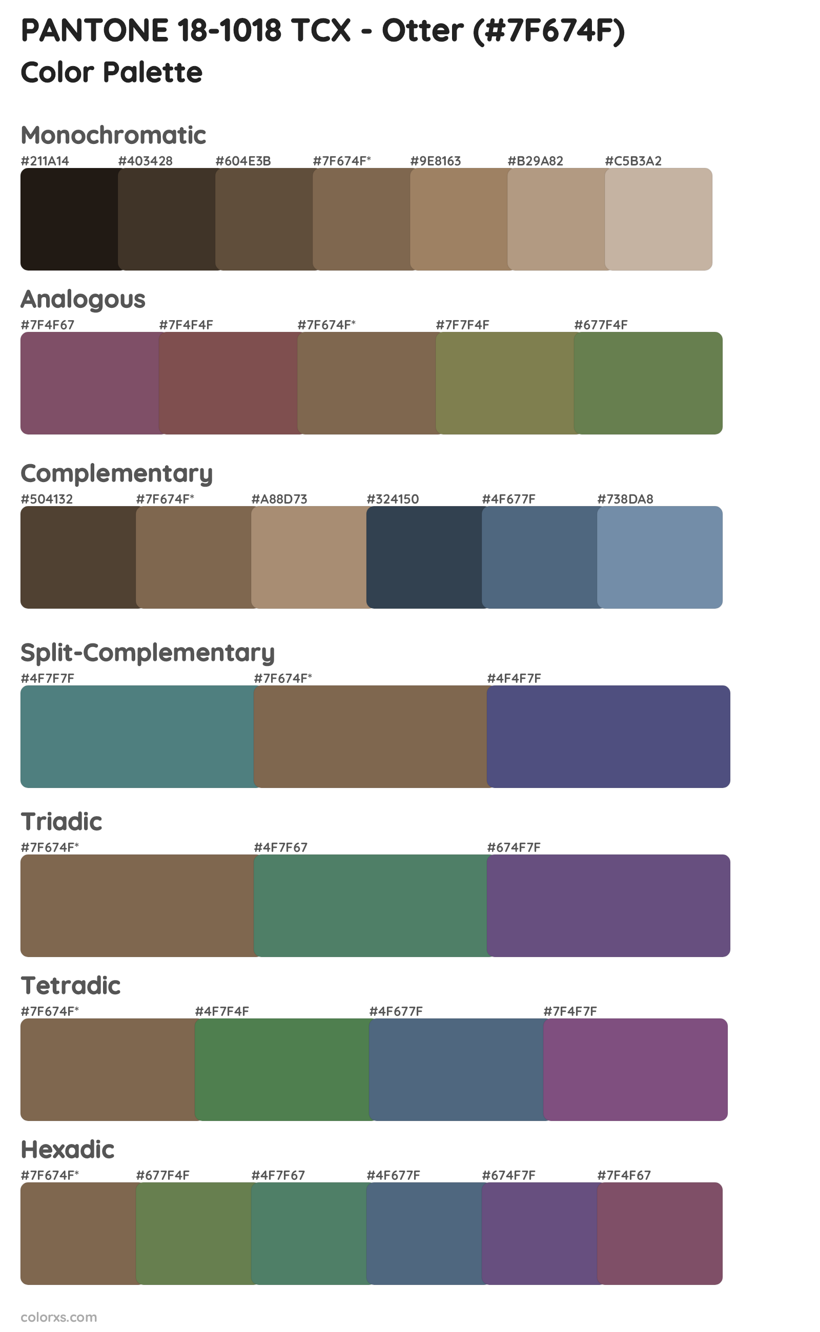 PANTONE 18-1018 TCX - Otter Color Scheme Palettes