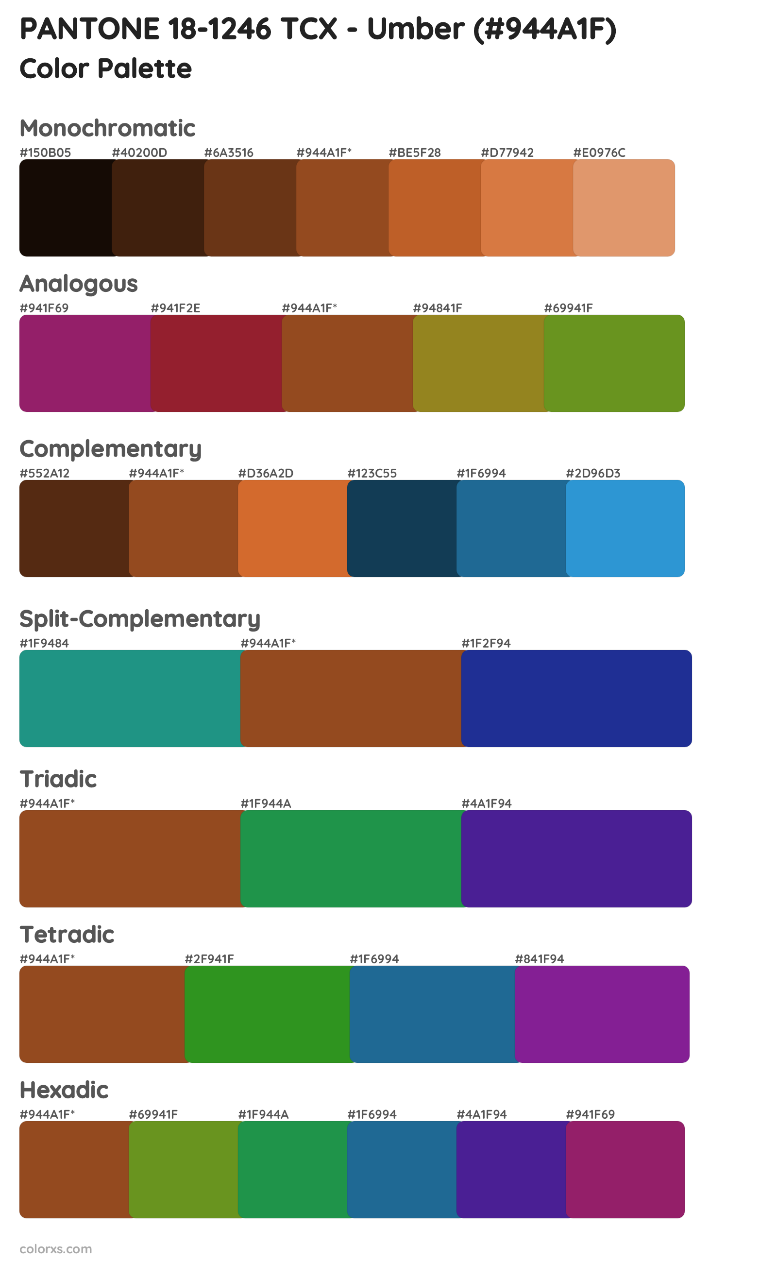 PANTONE 18-1246 TCX - Umber Color Scheme Palettes