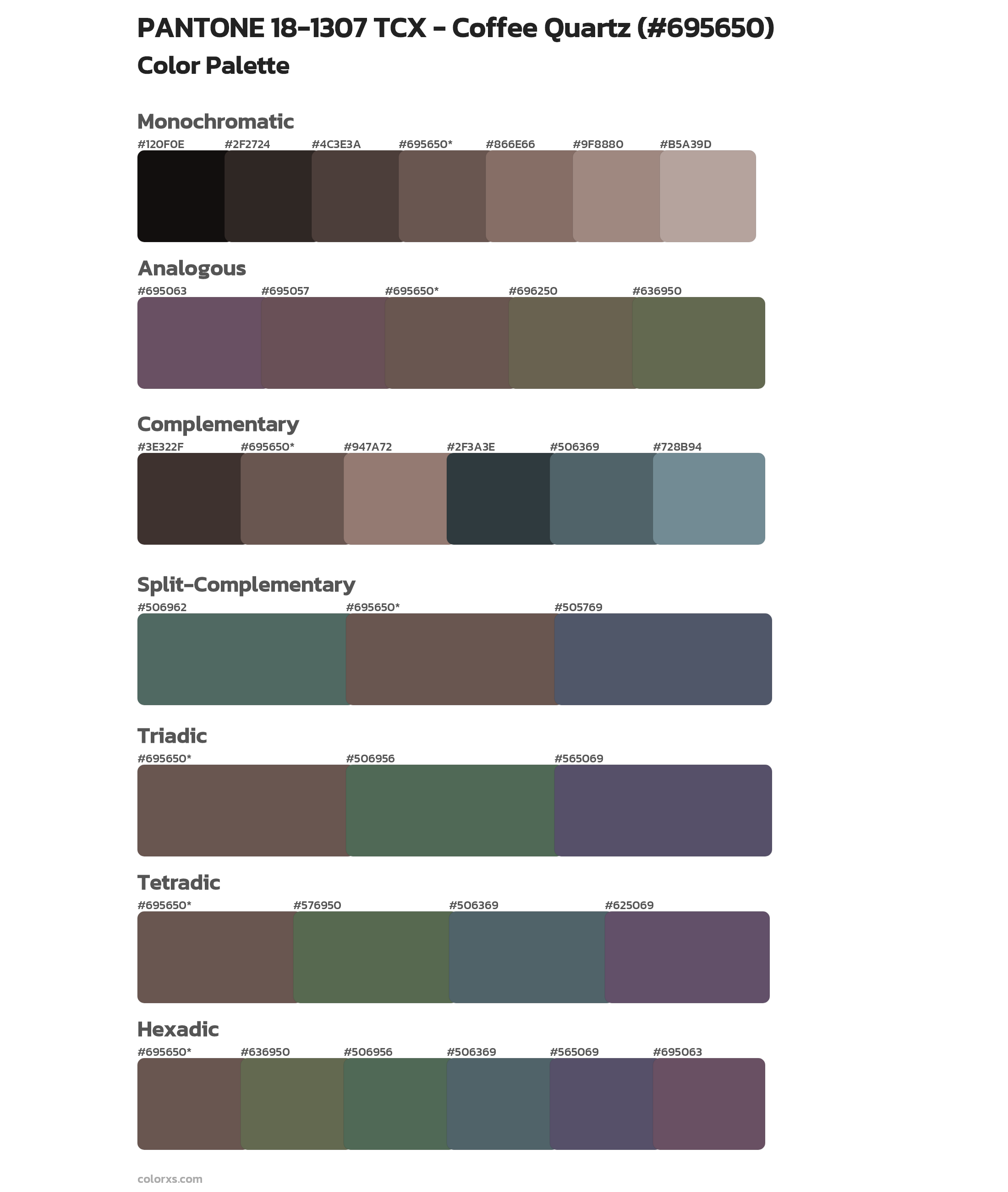 PANTONE 18-1307 TCX - Coffee Quartz Color Scheme Palettes