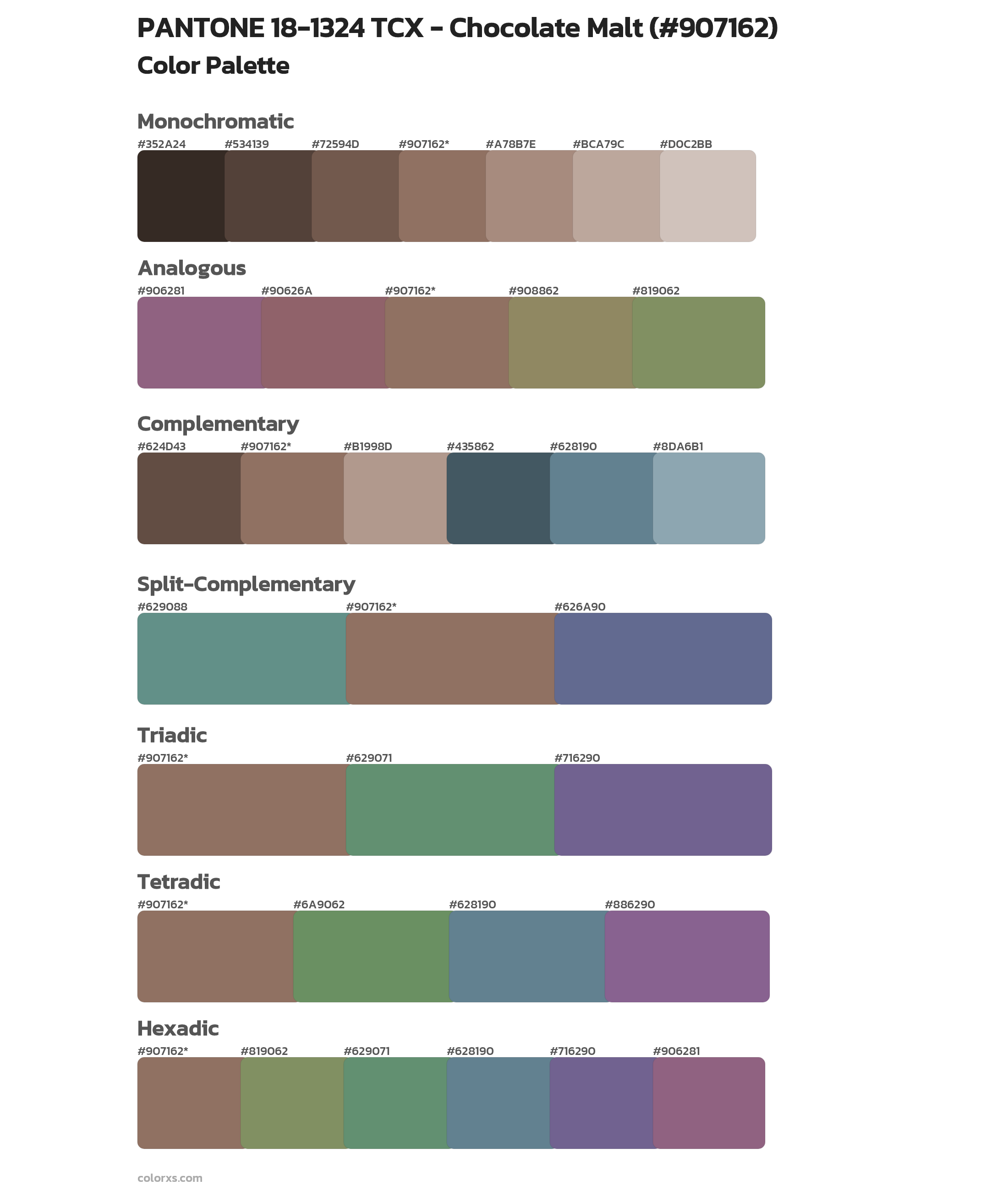 PANTONE 18-1324 TCX - Chocolate Malt Color Scheme Palettes