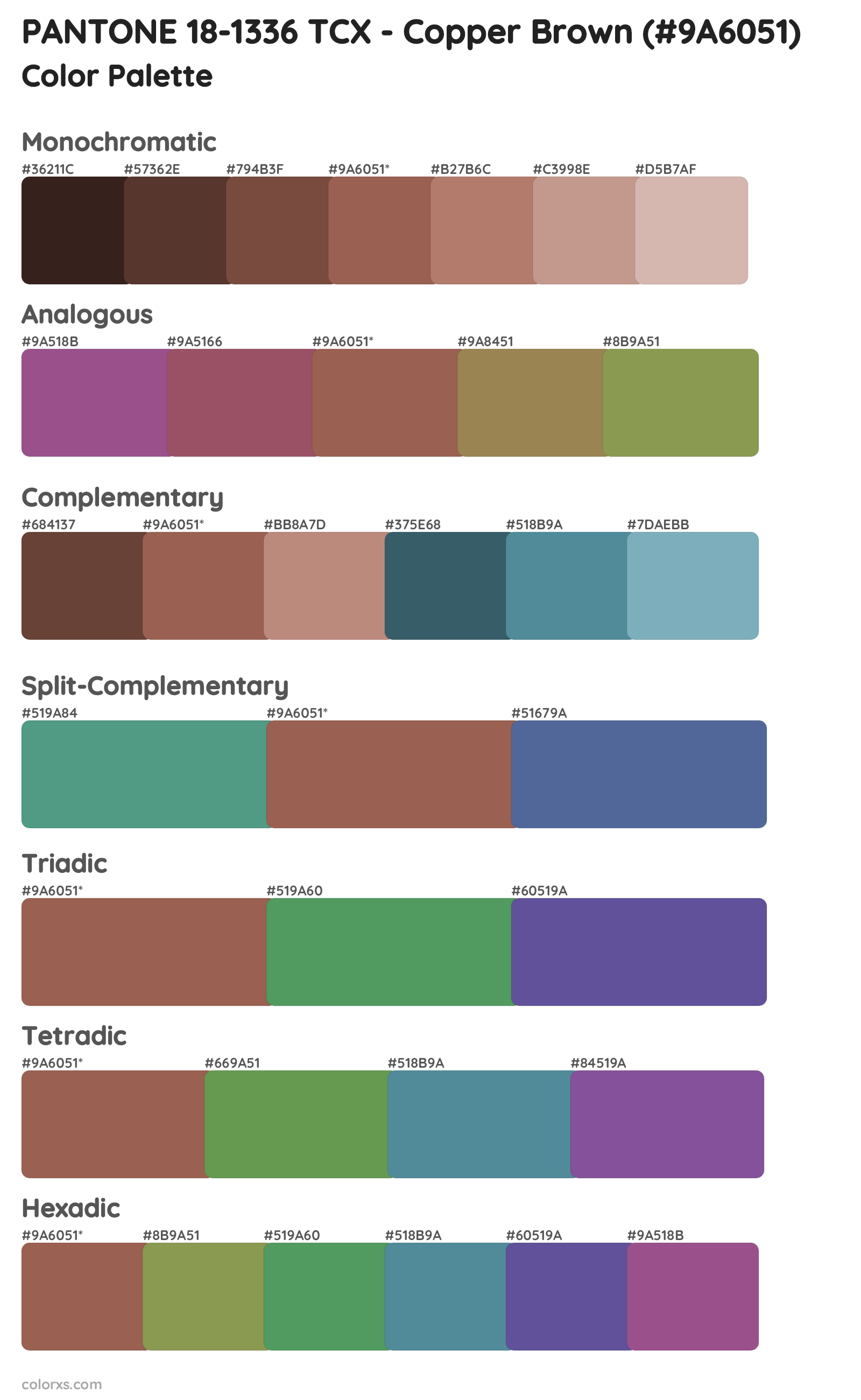 PANTONE 18-1336 TCX - Copper Brown Color Scheme Palettes