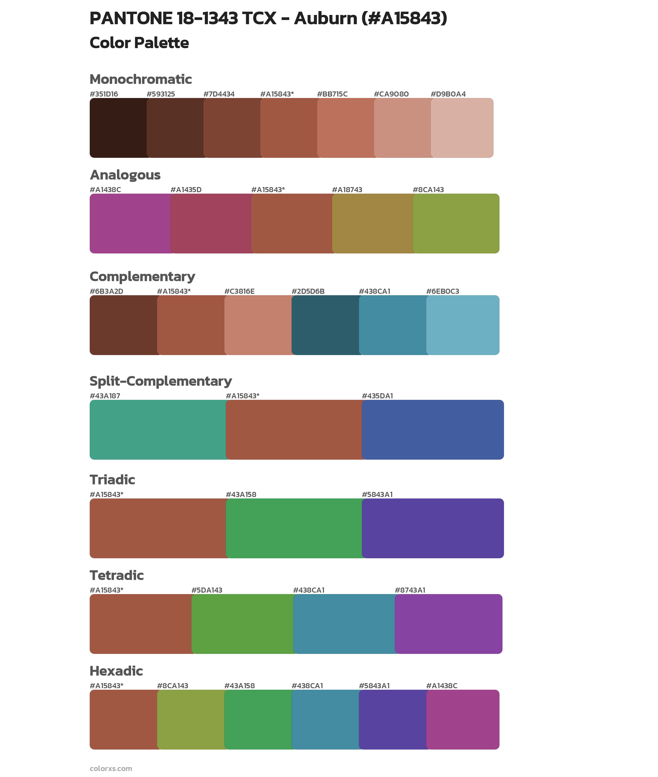 PANTONE 18-1343 TCX - Auburn Color Scheme Palettes