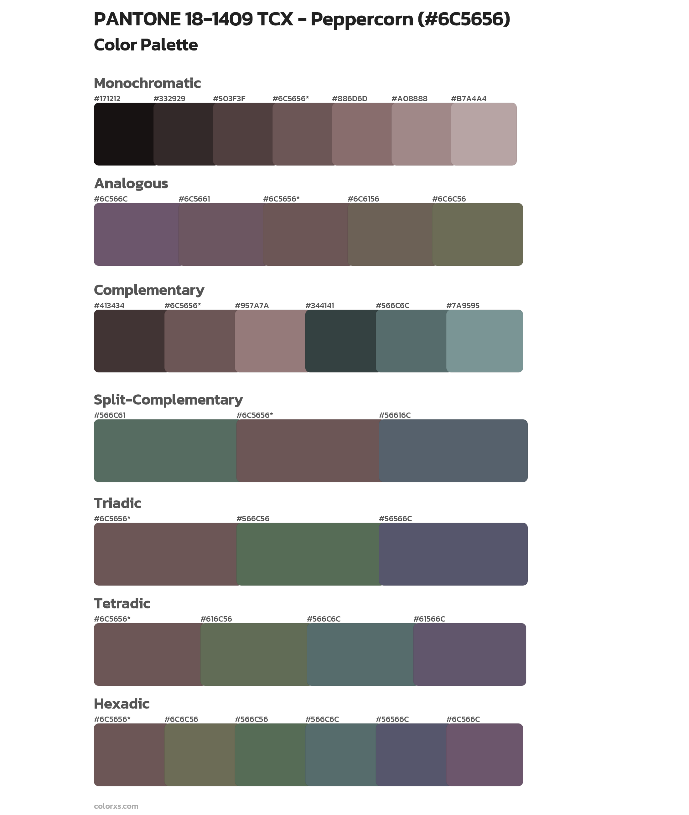 PANTONE 18-1409 TCX - Peppercorn Color Scheme Palettes