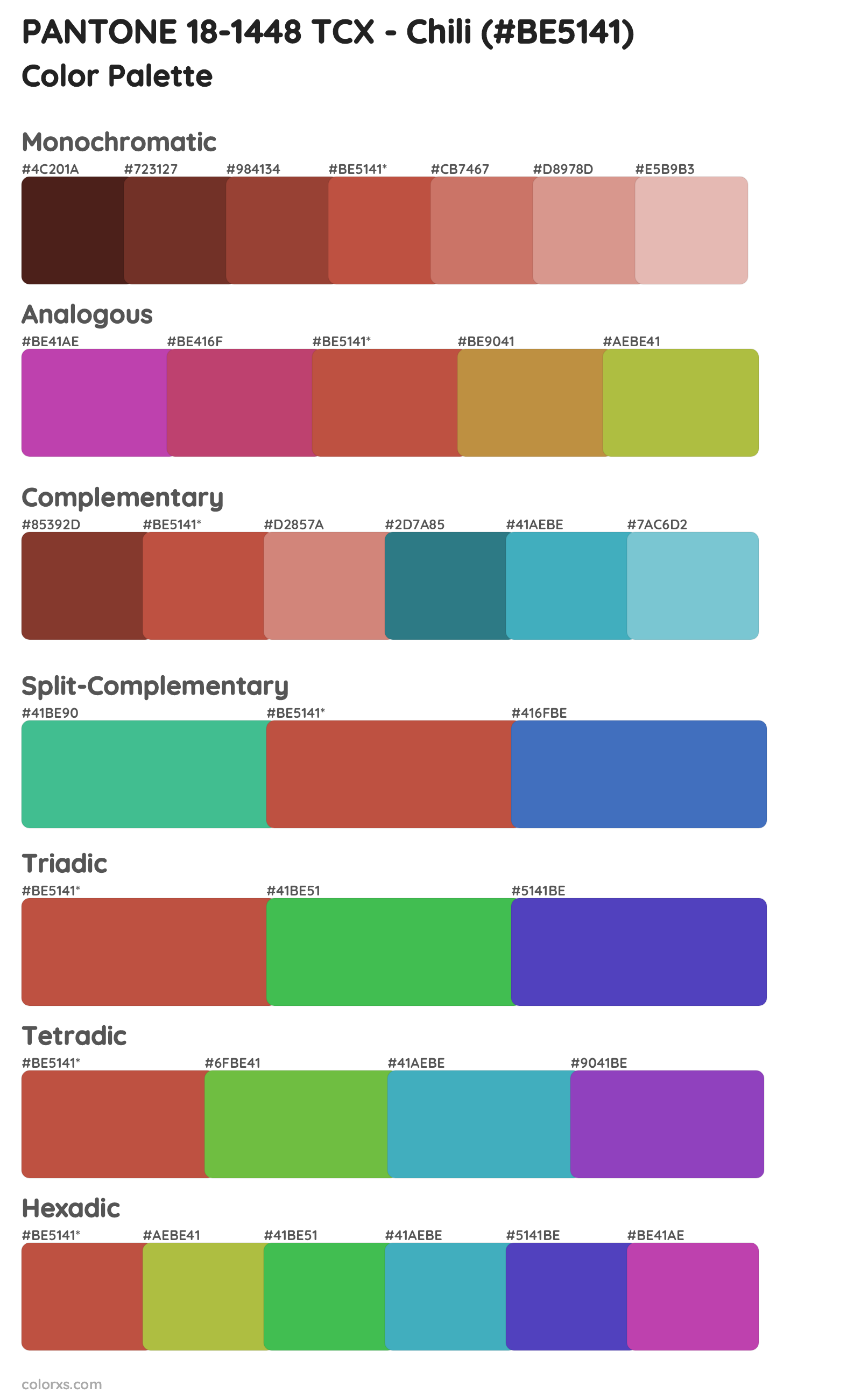 PANTONE 18-1448 TCX - Chili Color Scheme Palettes