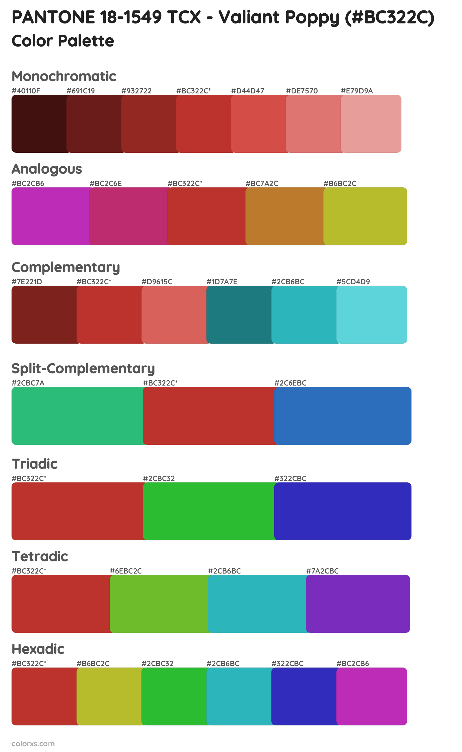 PANTONE 18-1549 TCX - Valiant Poppy Color Scheme Palettes