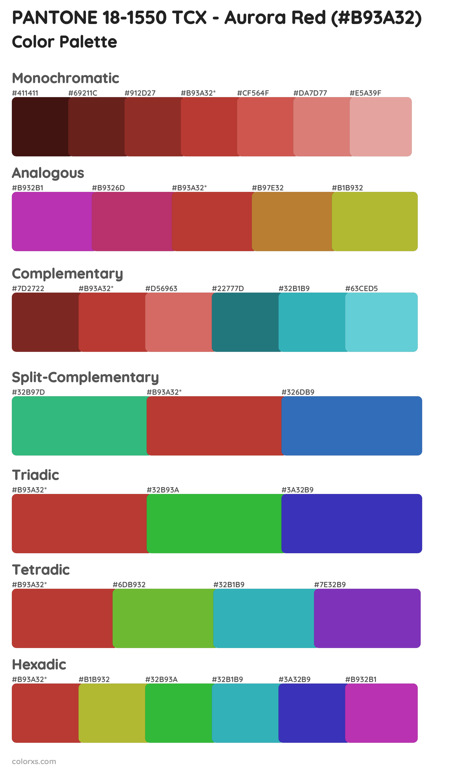 PANTONE 18-1550 TCX - Aurora Red Color Scheme Palettes