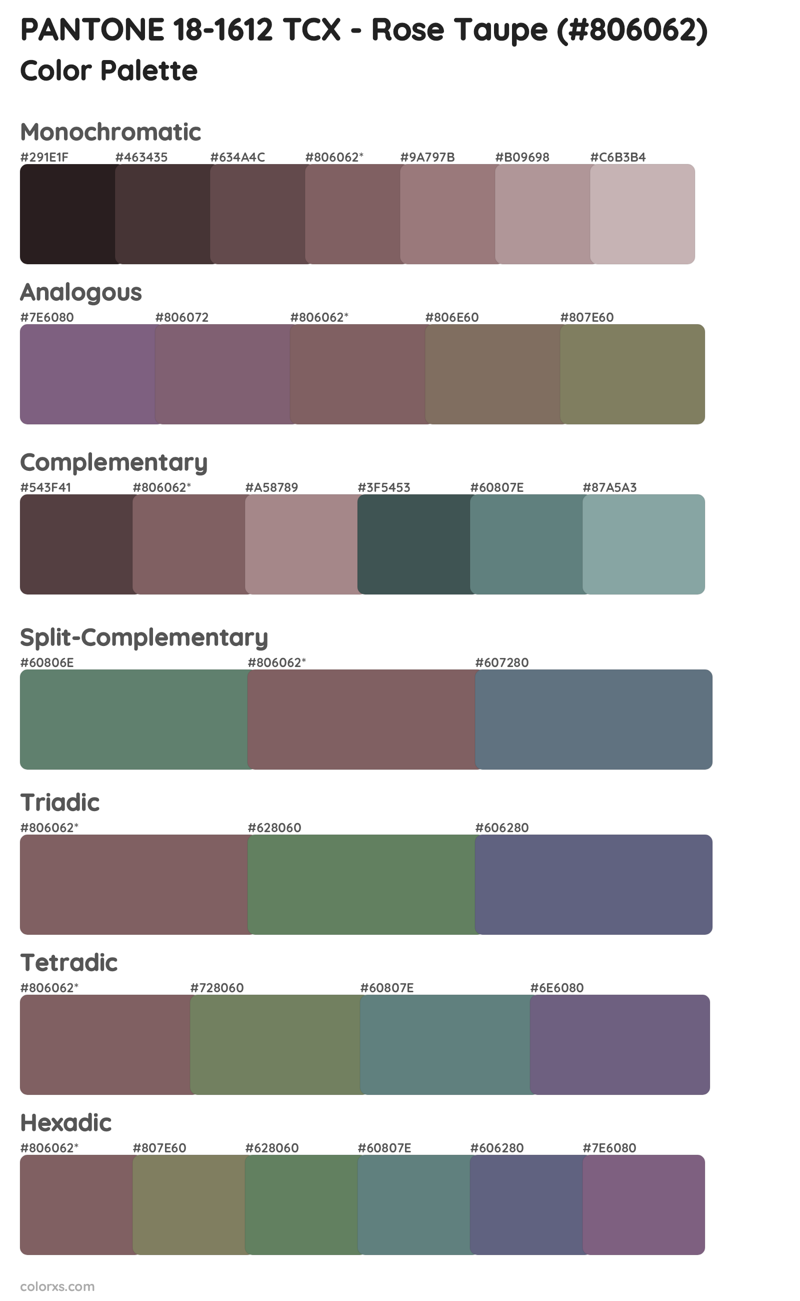 PANTONE 18-1612 TCX - Rose Taupe Color Scheme Palettes