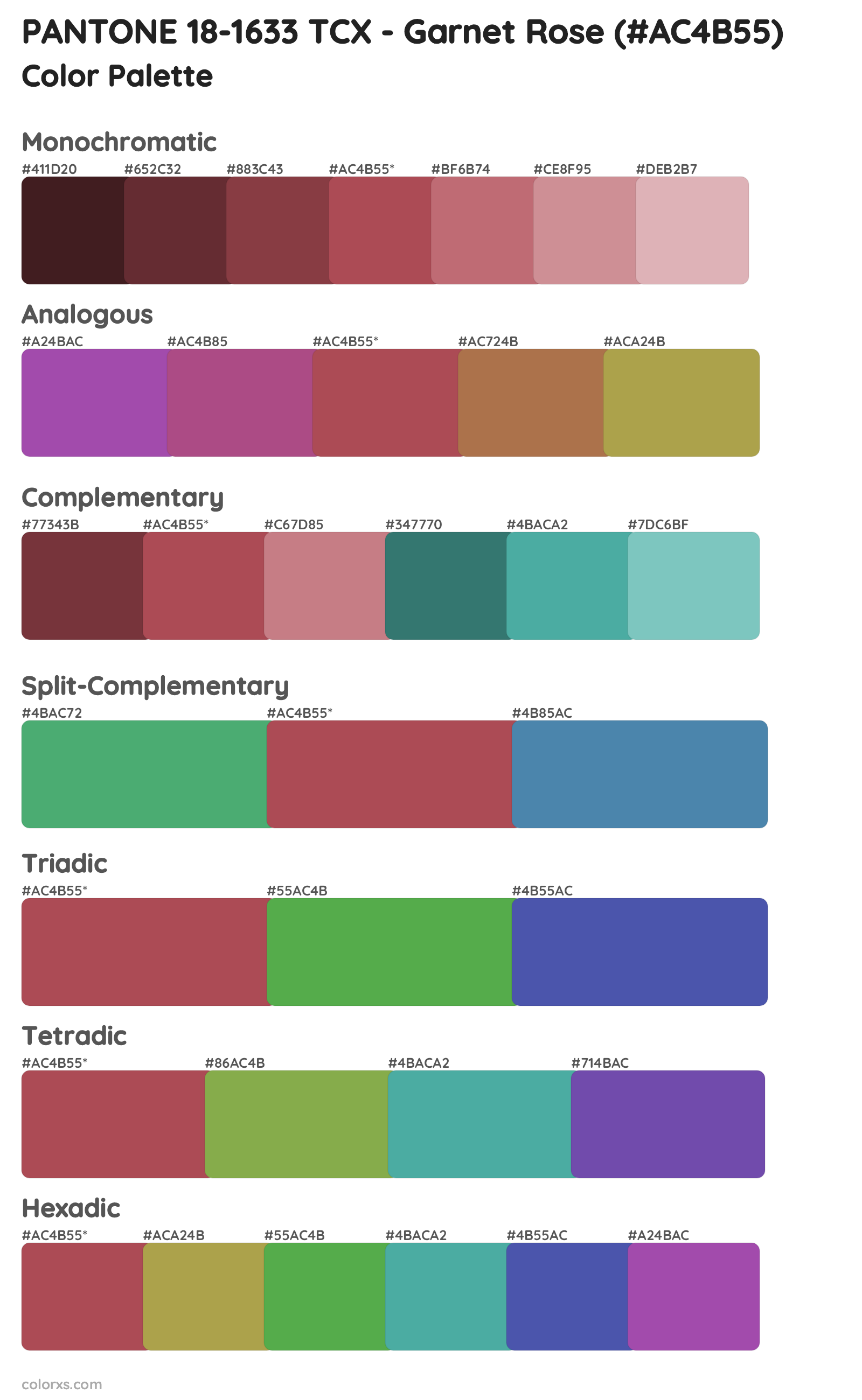 PANTONE 18-1633 TCX - Garnet Rose Color Scheme Palettes