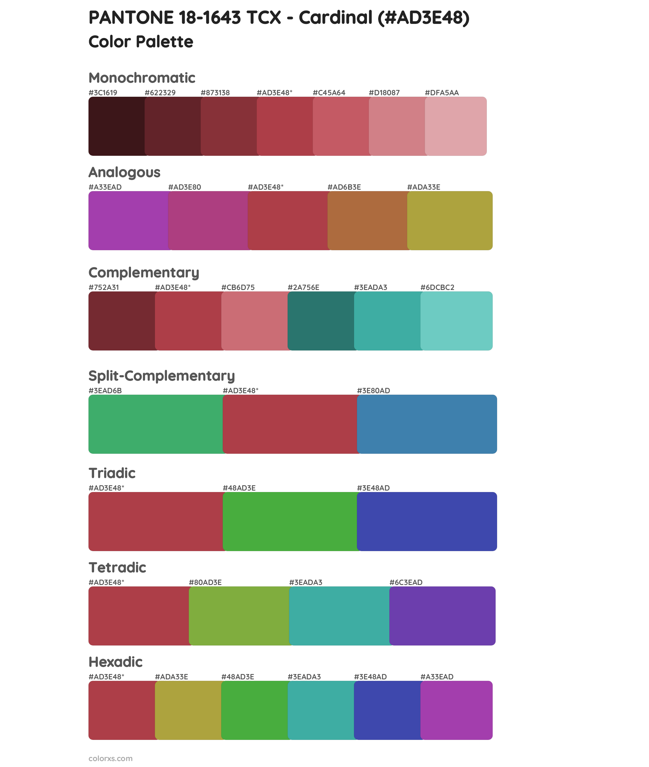 PANTONE 18-1643 TCX - Cardinal Color Scheme Palettes