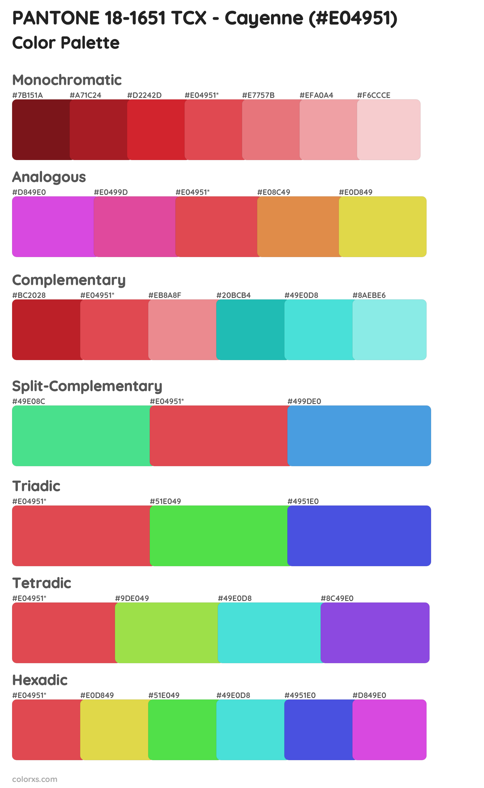 PANTONE 18-1651 TCX - Cayenne Color Scheme Palettes