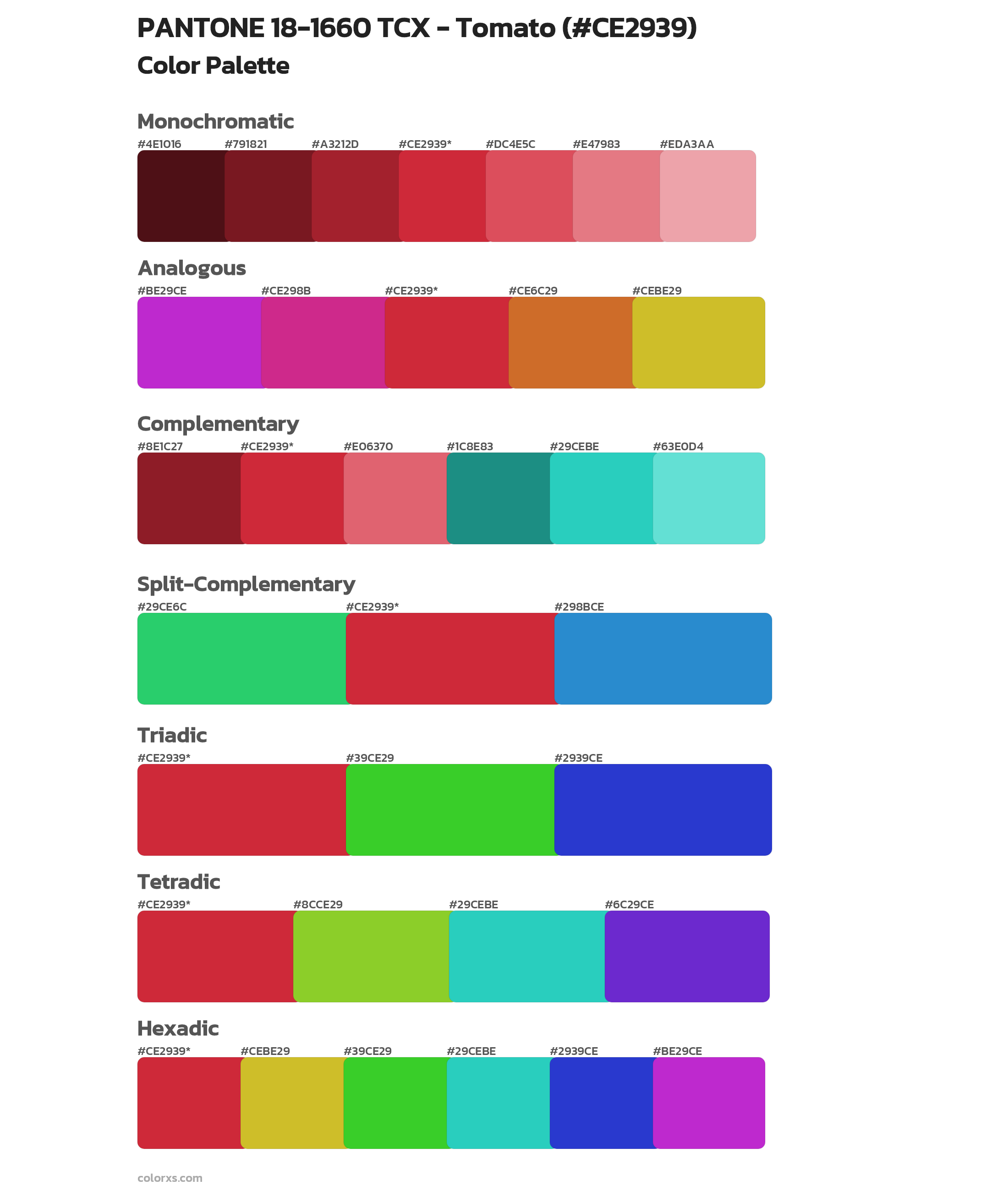 PANTONE 18-1660 TCX - Tomato Color Scheme Palettes