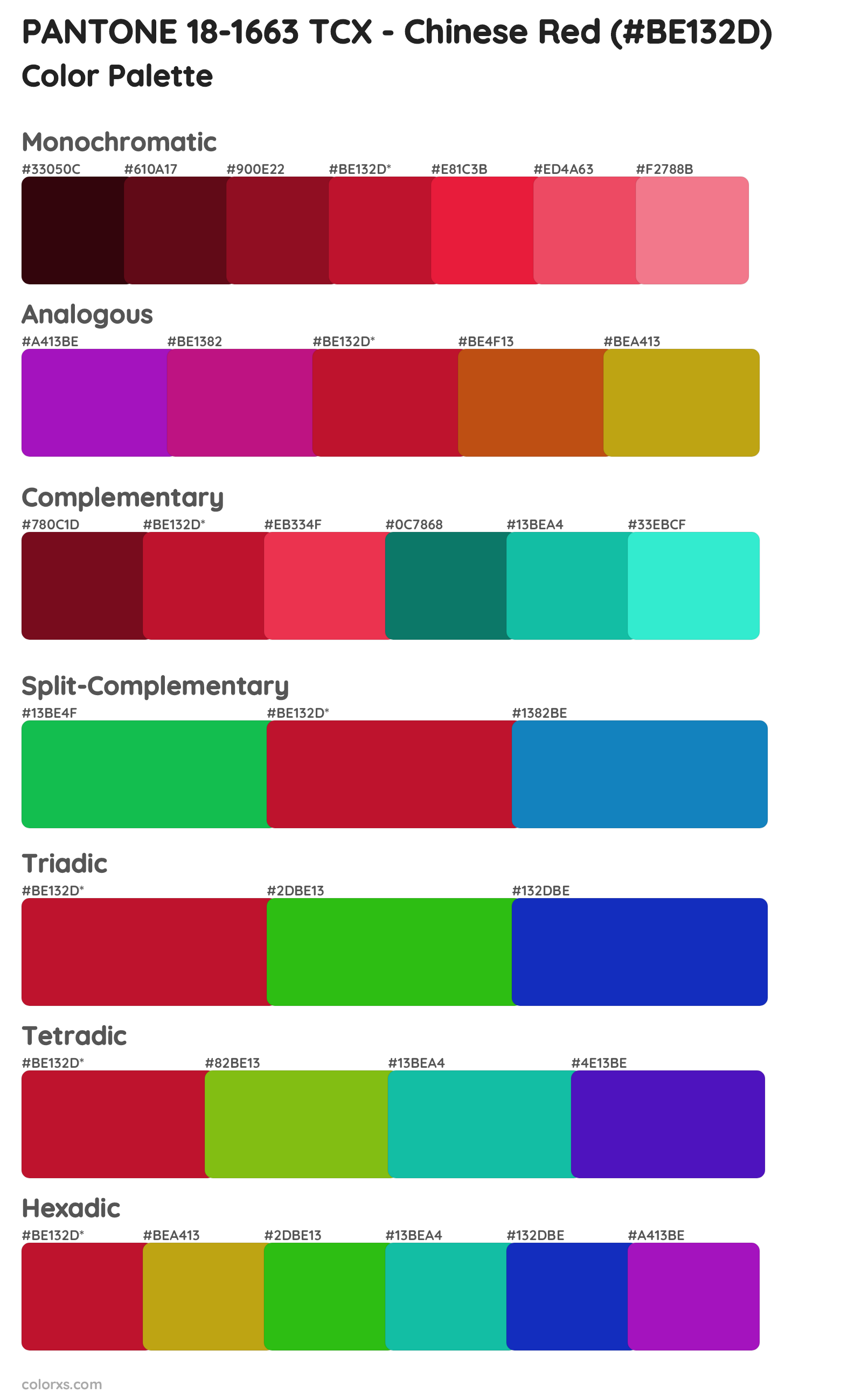 PANTONE 18-1663 TCX - Chinese Red Color Scheme Palettes