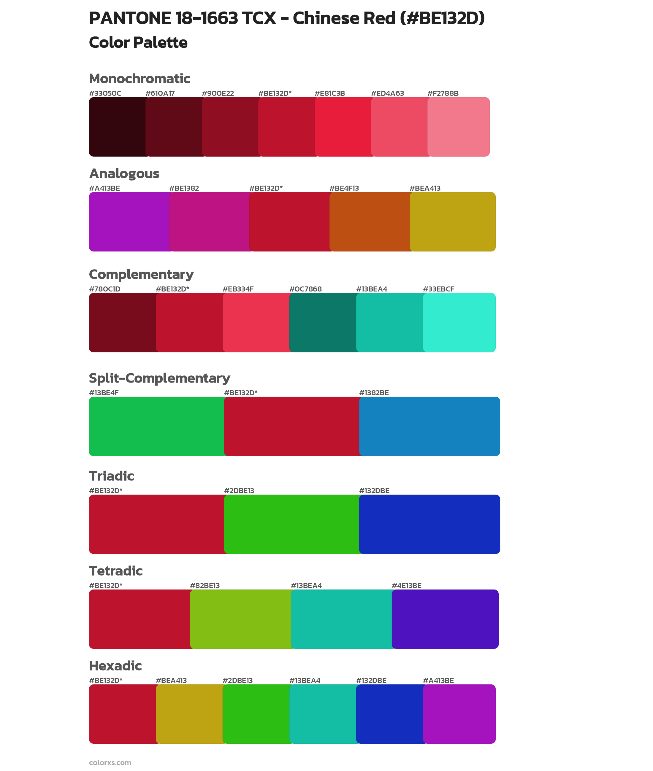 PANTONE 18-1663 TCX - Chinese Red Color Scheme Palettes