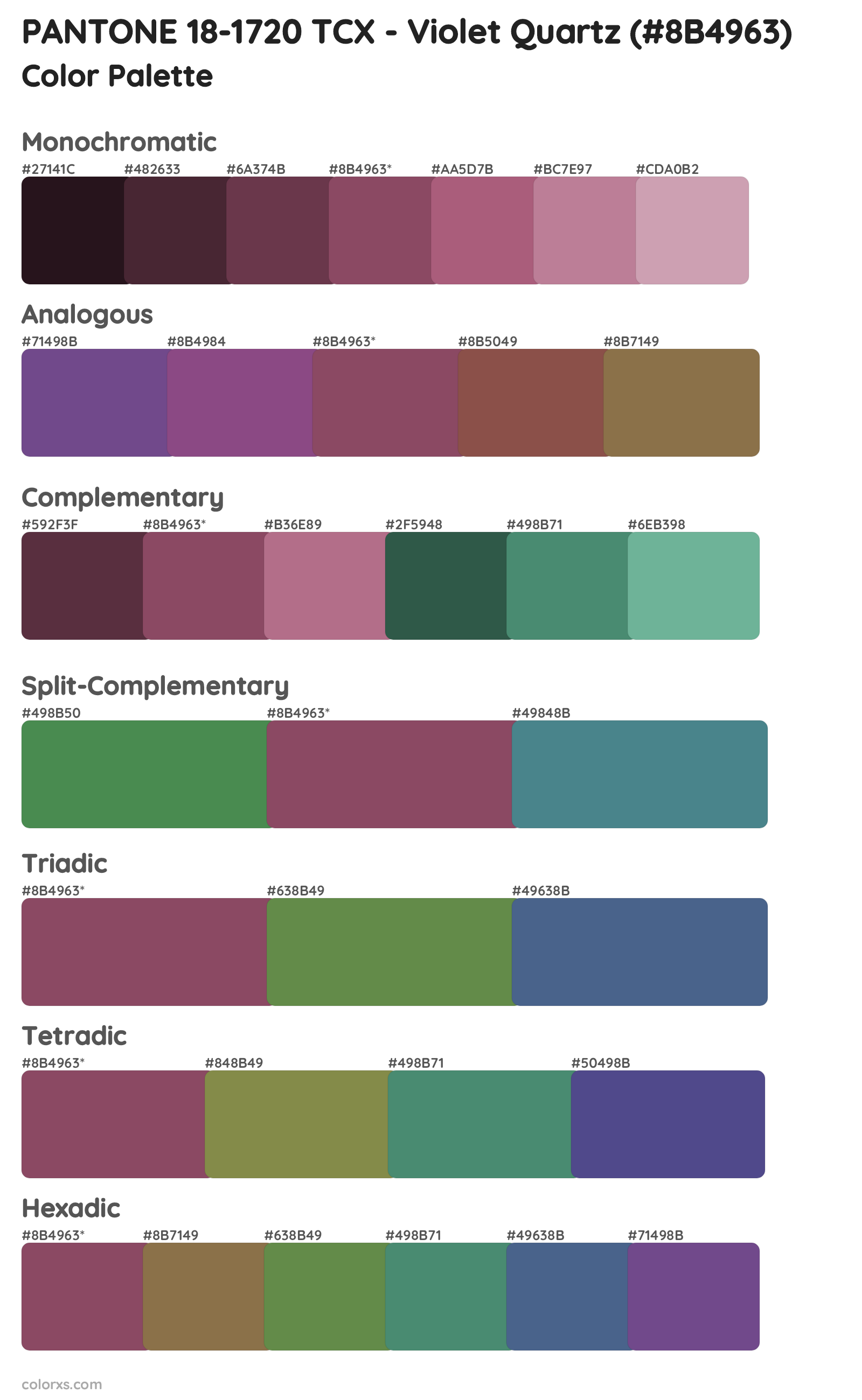 PANTONE 18-1720 TCX - Violet Quartz Color Scheme Palettes