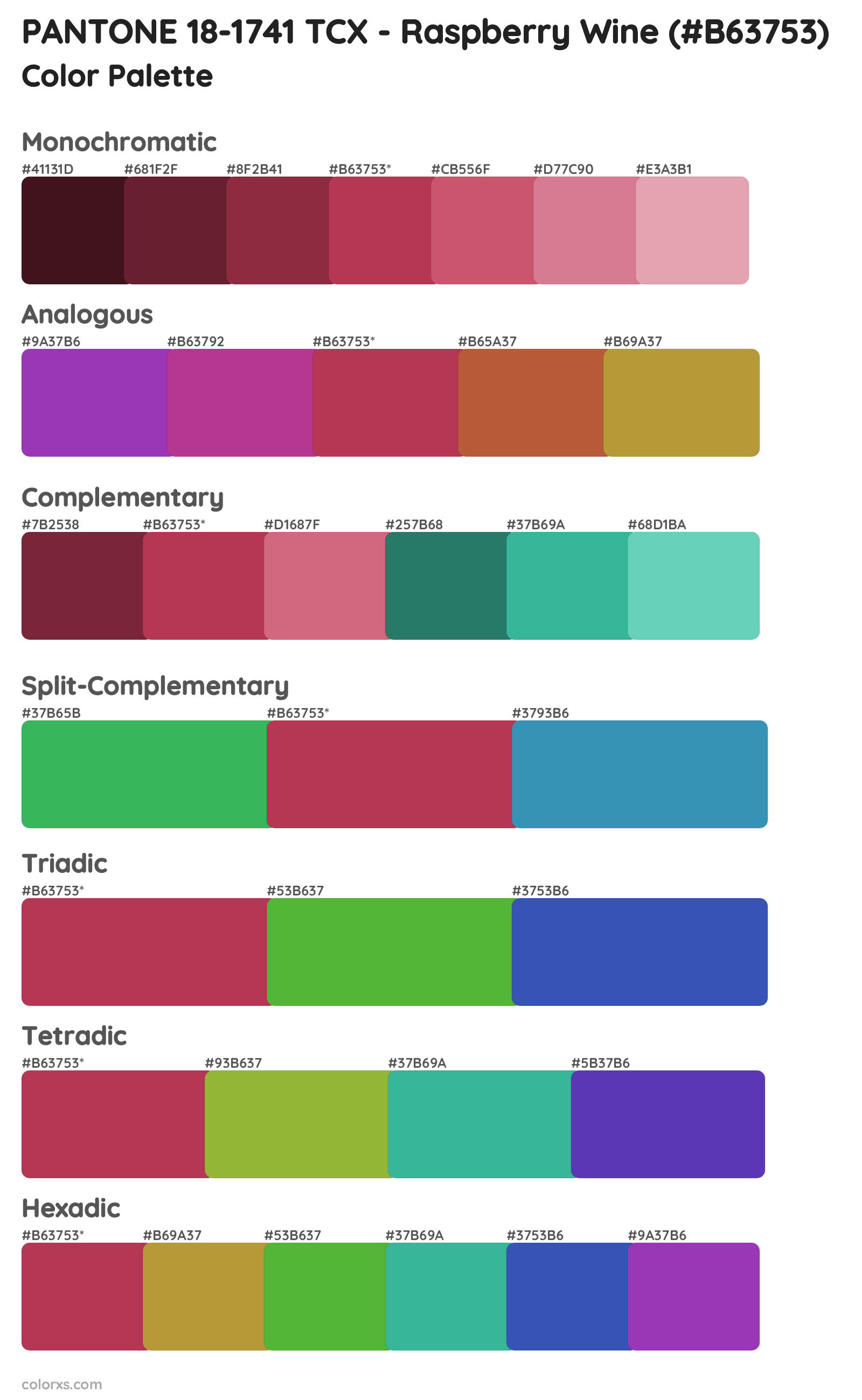 PANTONE 18-1741 TCX - Raspberry Wine Color Scheme Palettes