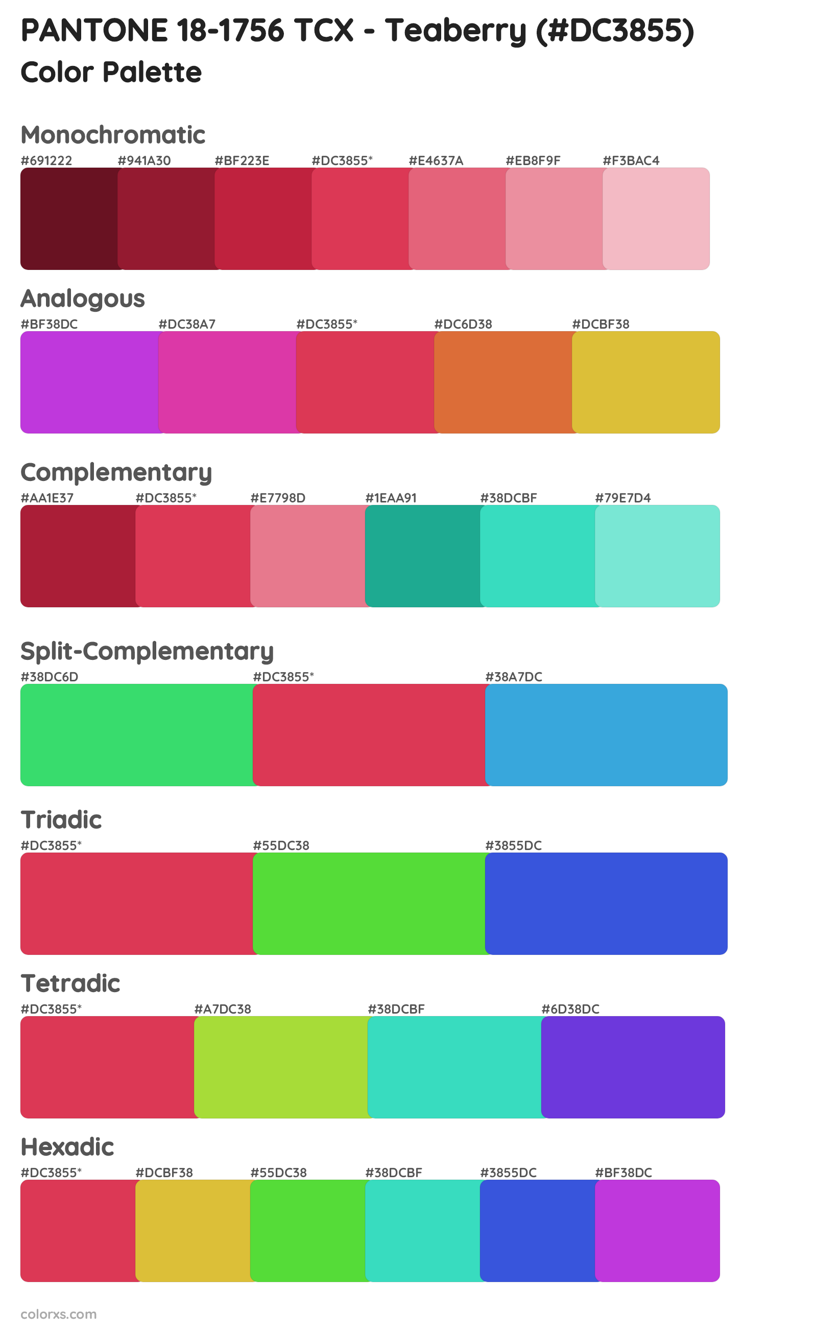 PANTONE 18-1756 TCX - Teaberry Color Scheme Palettes