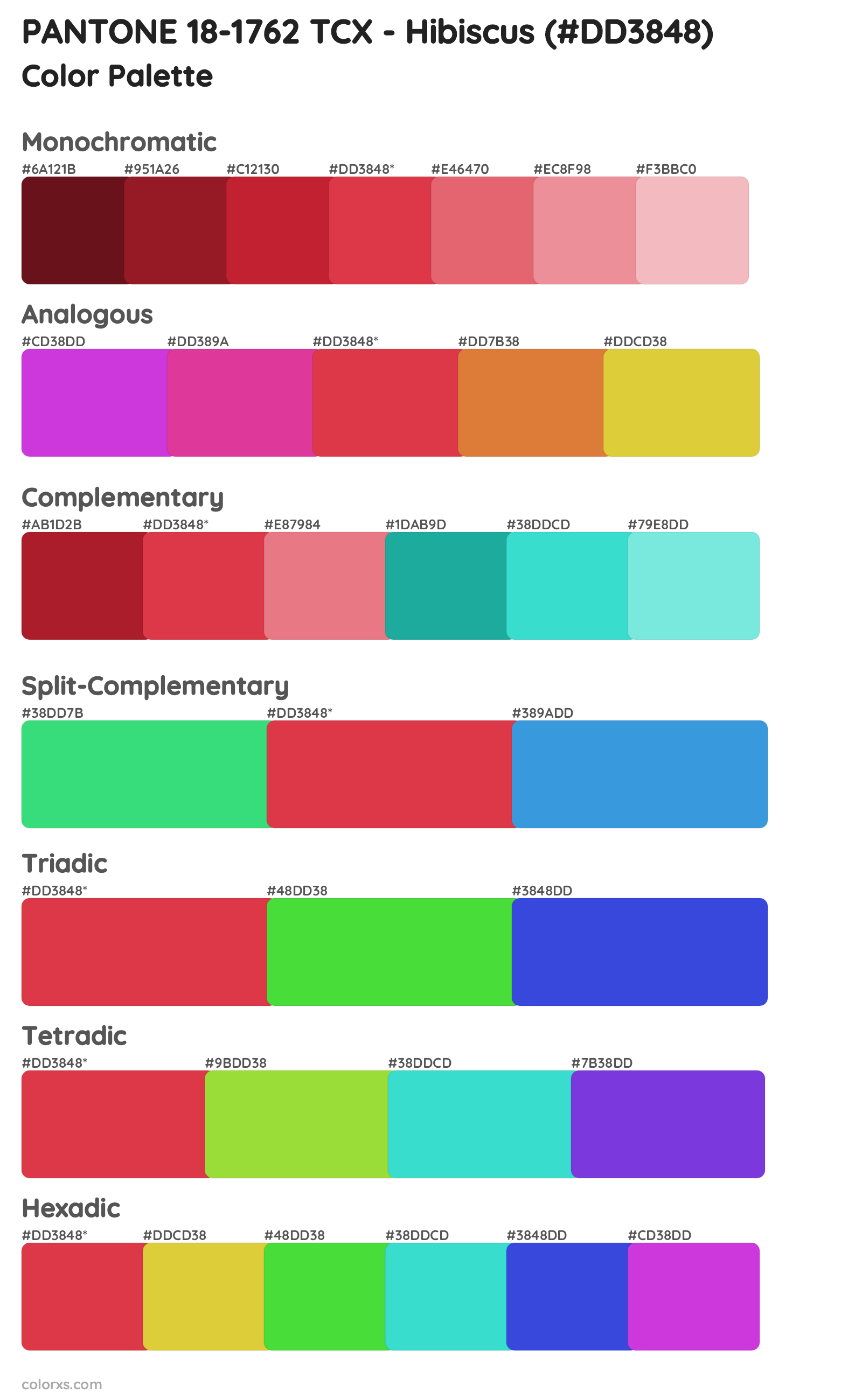 PANTONE 18-1762 TCX - Hibiscus Color Scheme Palettes