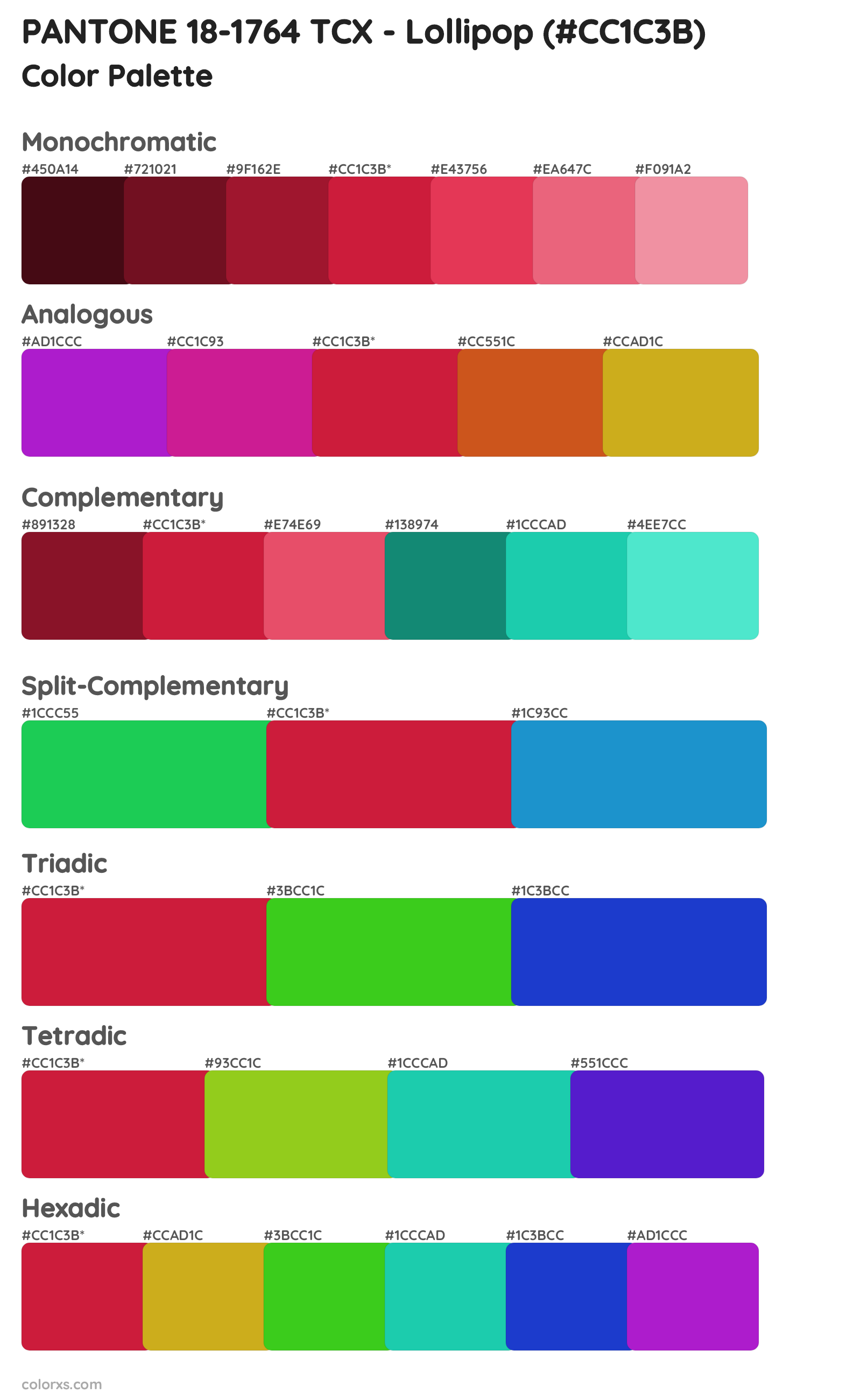 PANTONE 18-1764 TCX - Lollipop Color Scheme Palettes