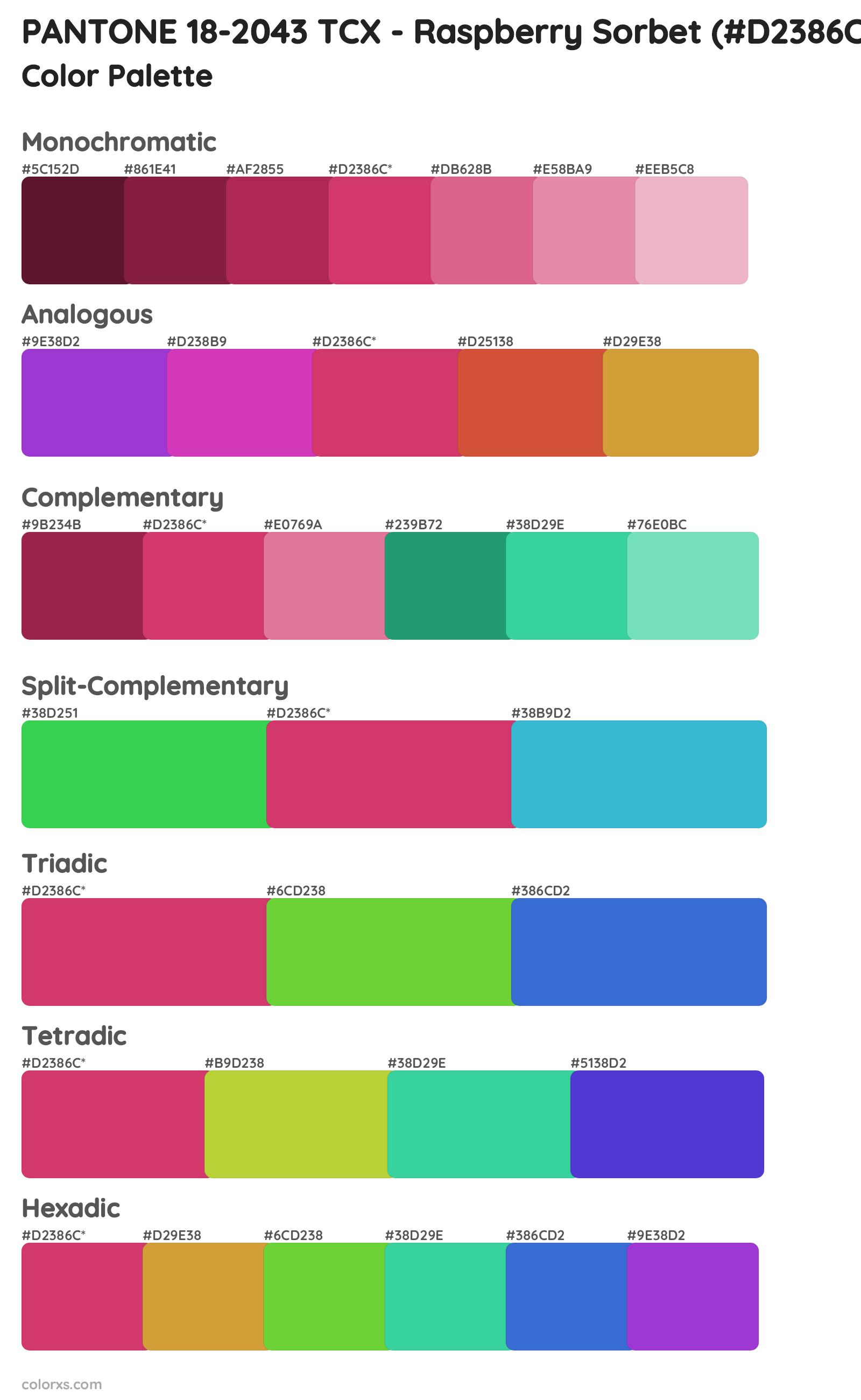 PANTONE 18-2043 TCX - Raspberry Sorbet Color Scheme Palettes