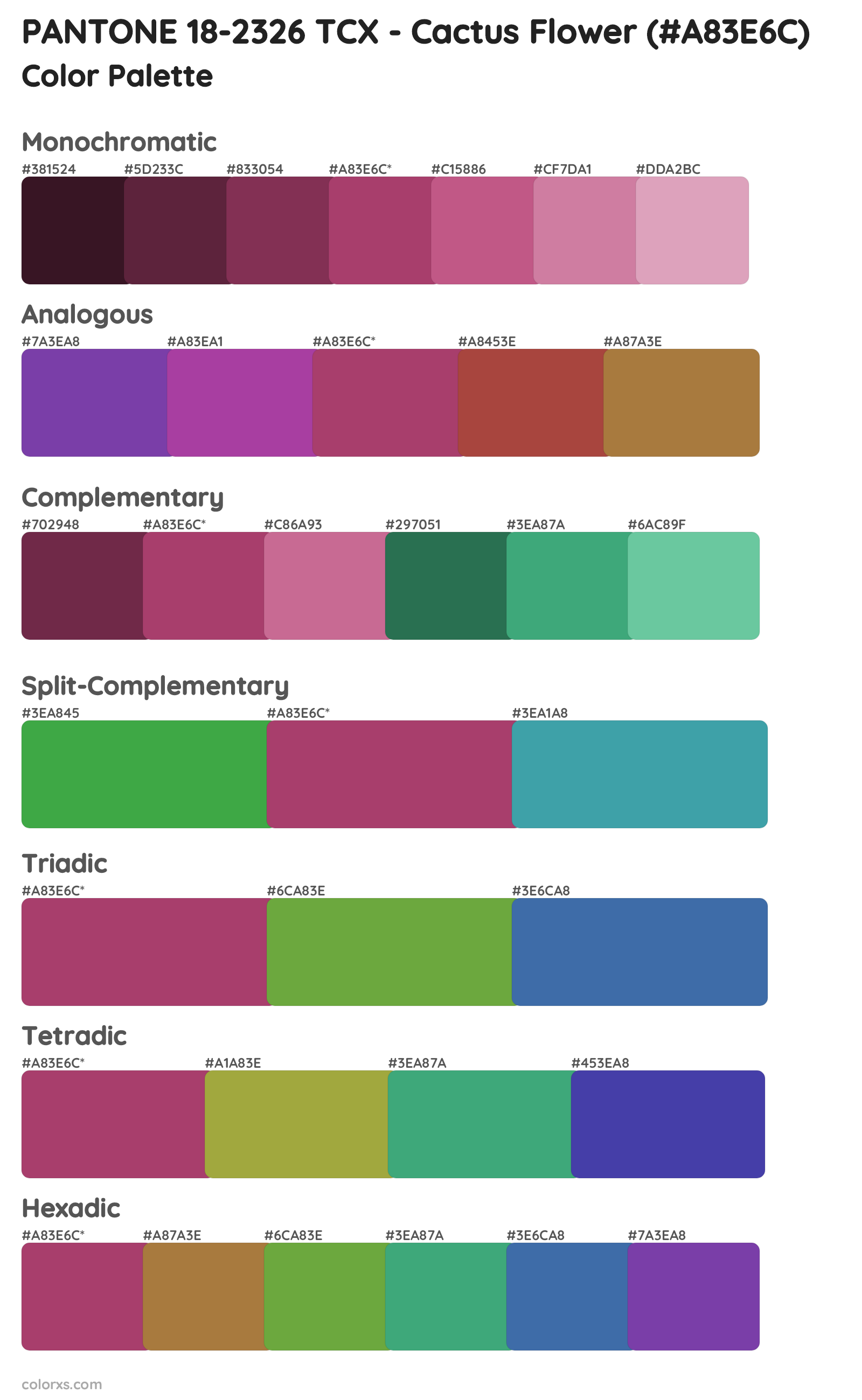 PANTONE 18-2326 TCX - Cactus Flower Color Scheme Palettes