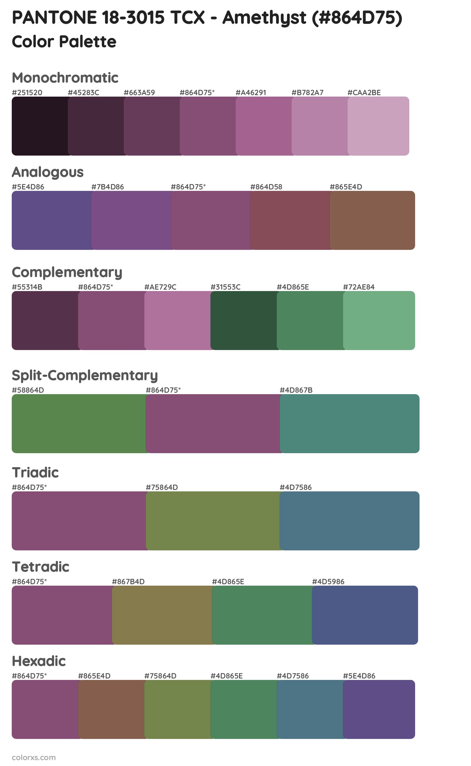 PANTONE 18-3015 TCX - Amethyst Color Scheme Palettes