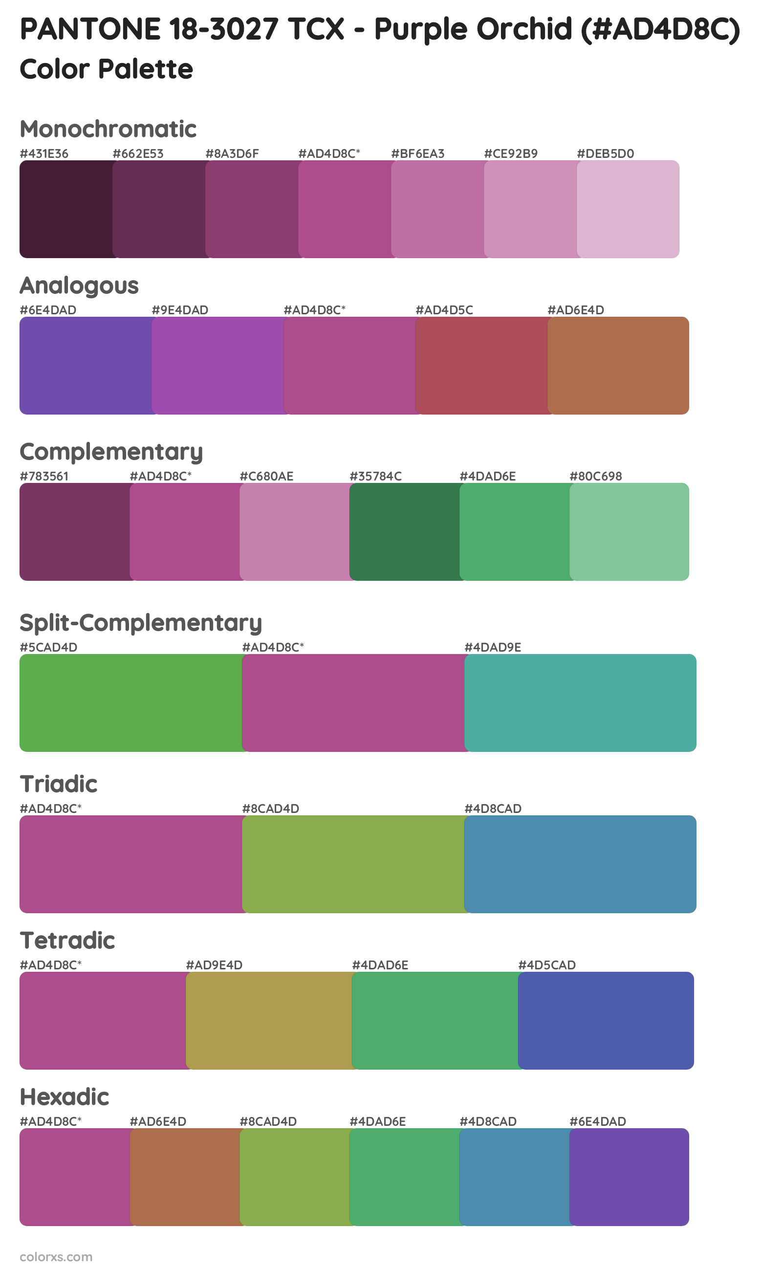 PANTONE 18-3027 TCX - Purple Orchid Color Scheme Palettes