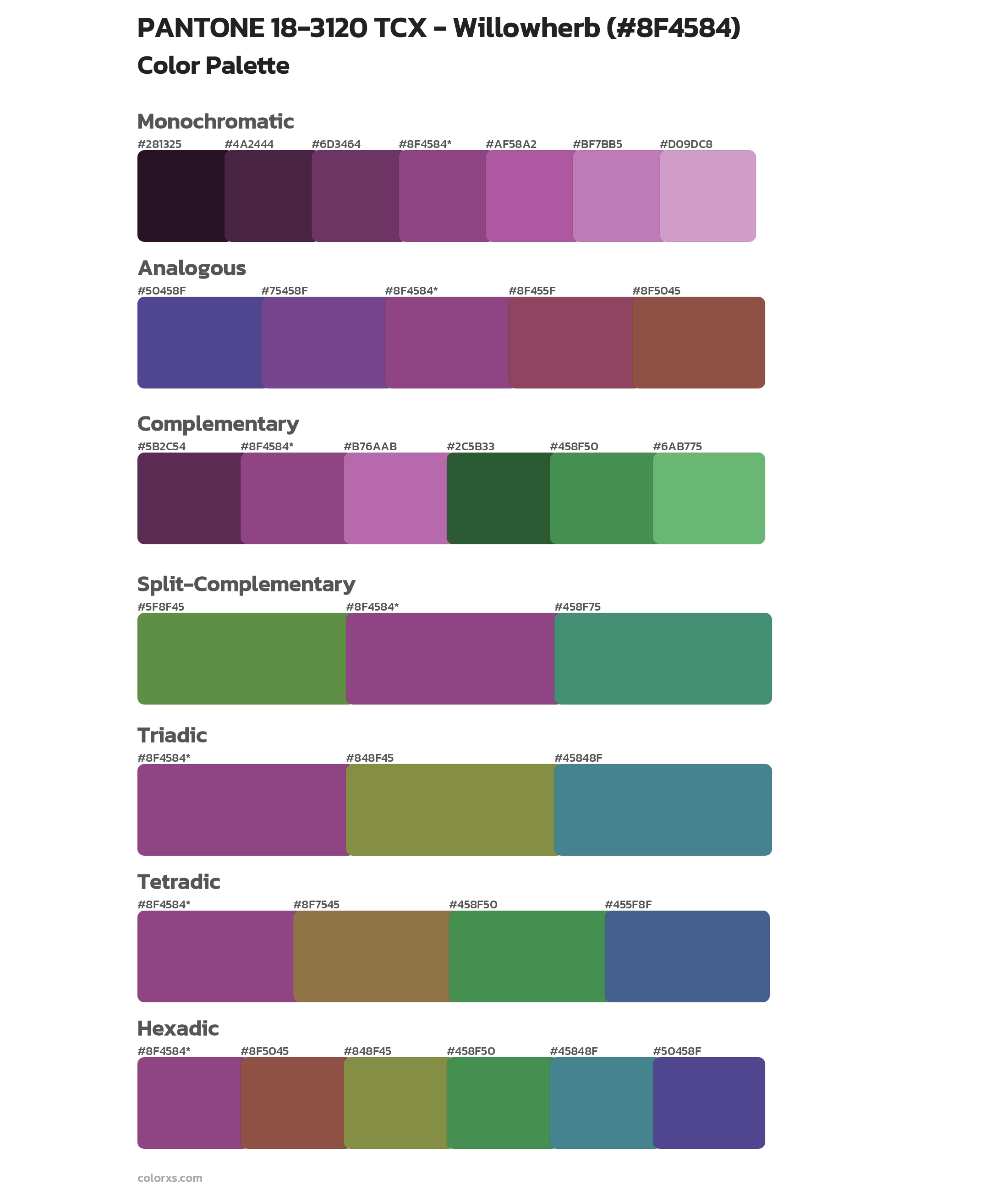 PANTONE 18-3120 TCX - Willowherb Color Scheme Palettes