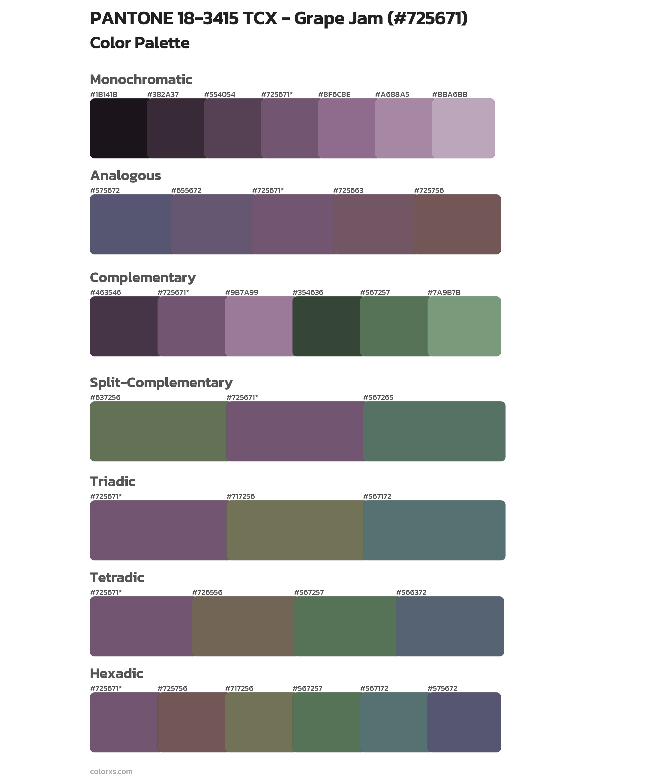 PANTONE 18-3415 TCX - Grape Jam Color Scheme Palettes