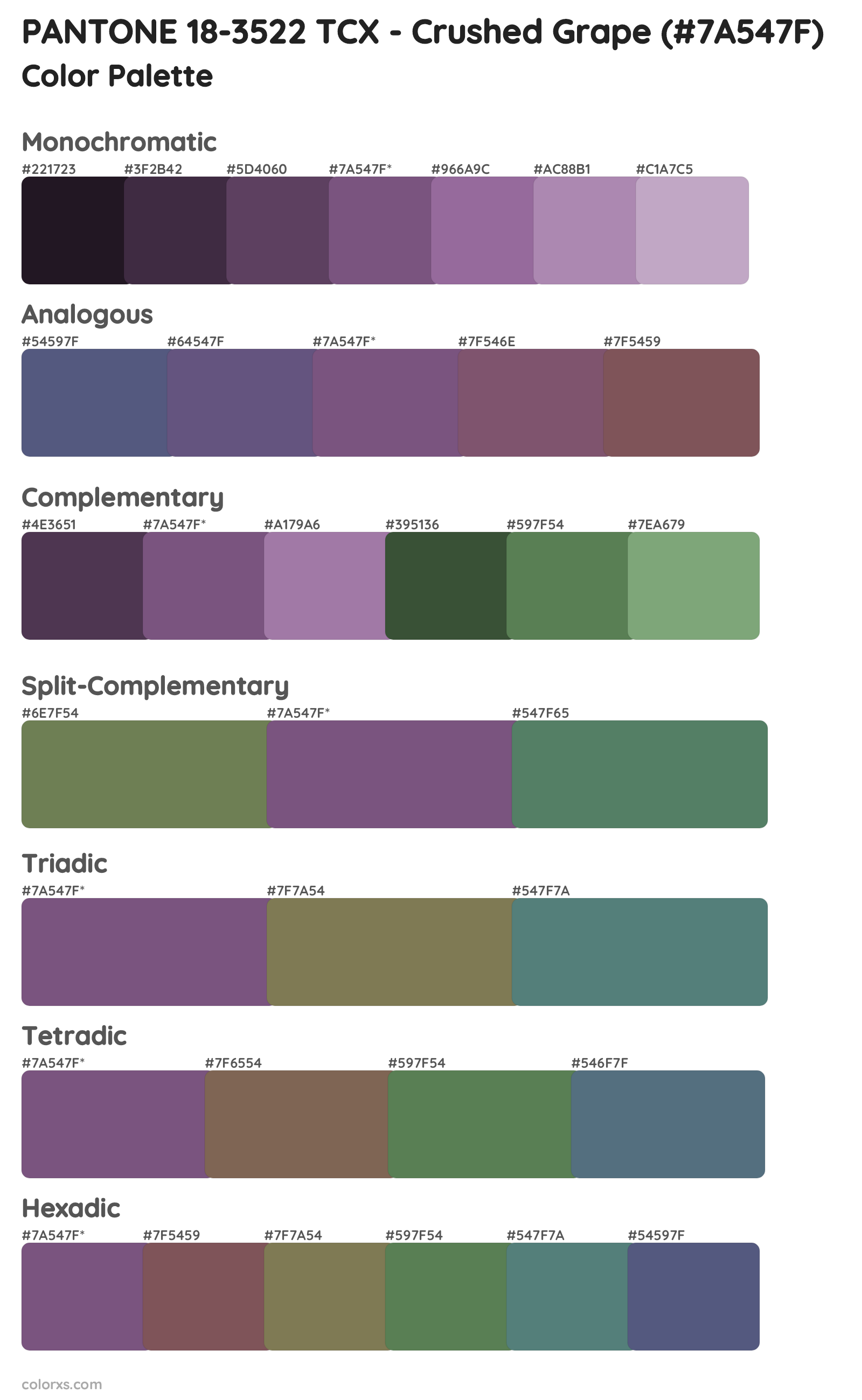 PANTONE 18-3522 TCX - Crushed Grape Color Scheme Palettes