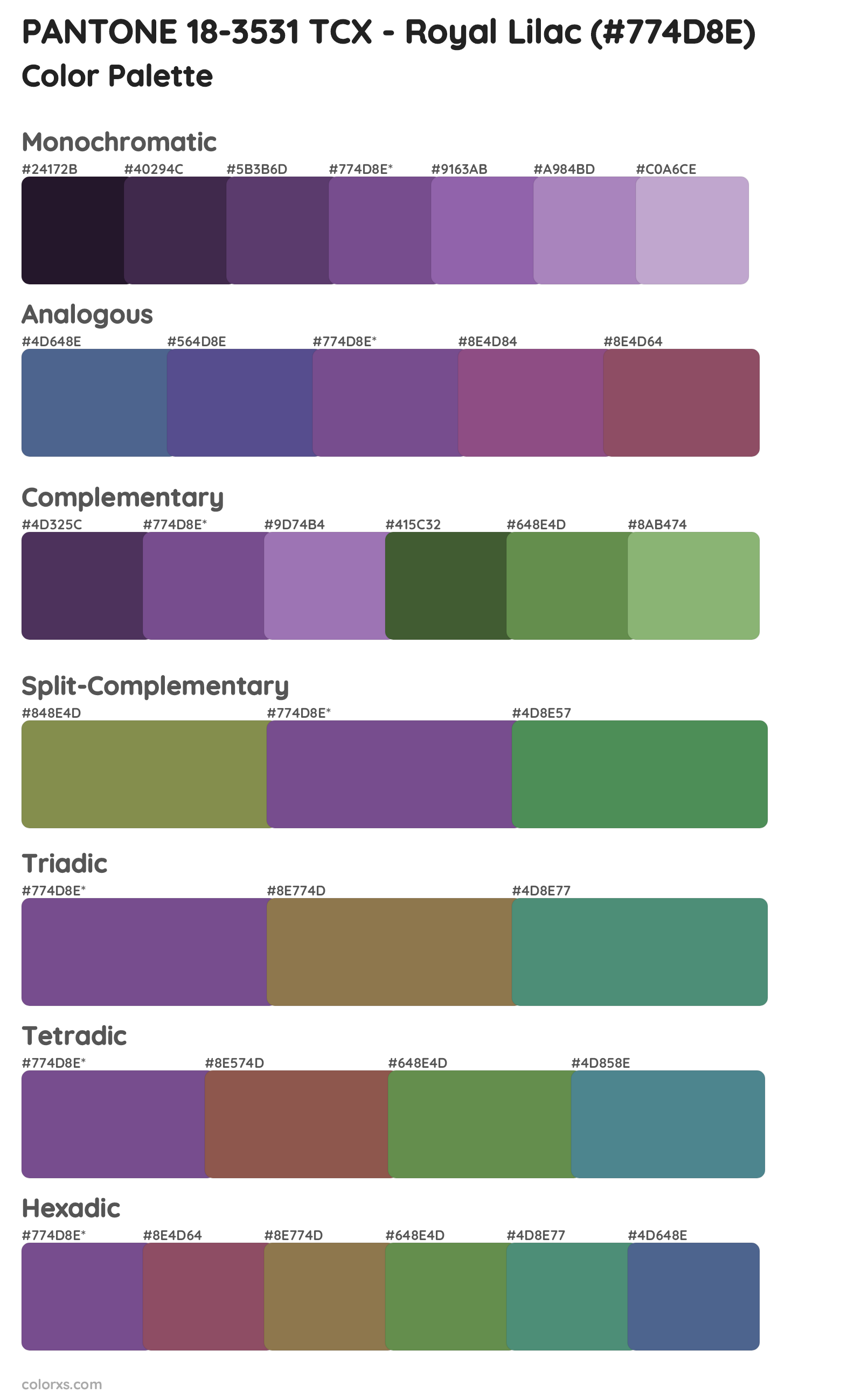 PANTONE 18-3531 TCX - Royal Lilac Color Scheme Palettes