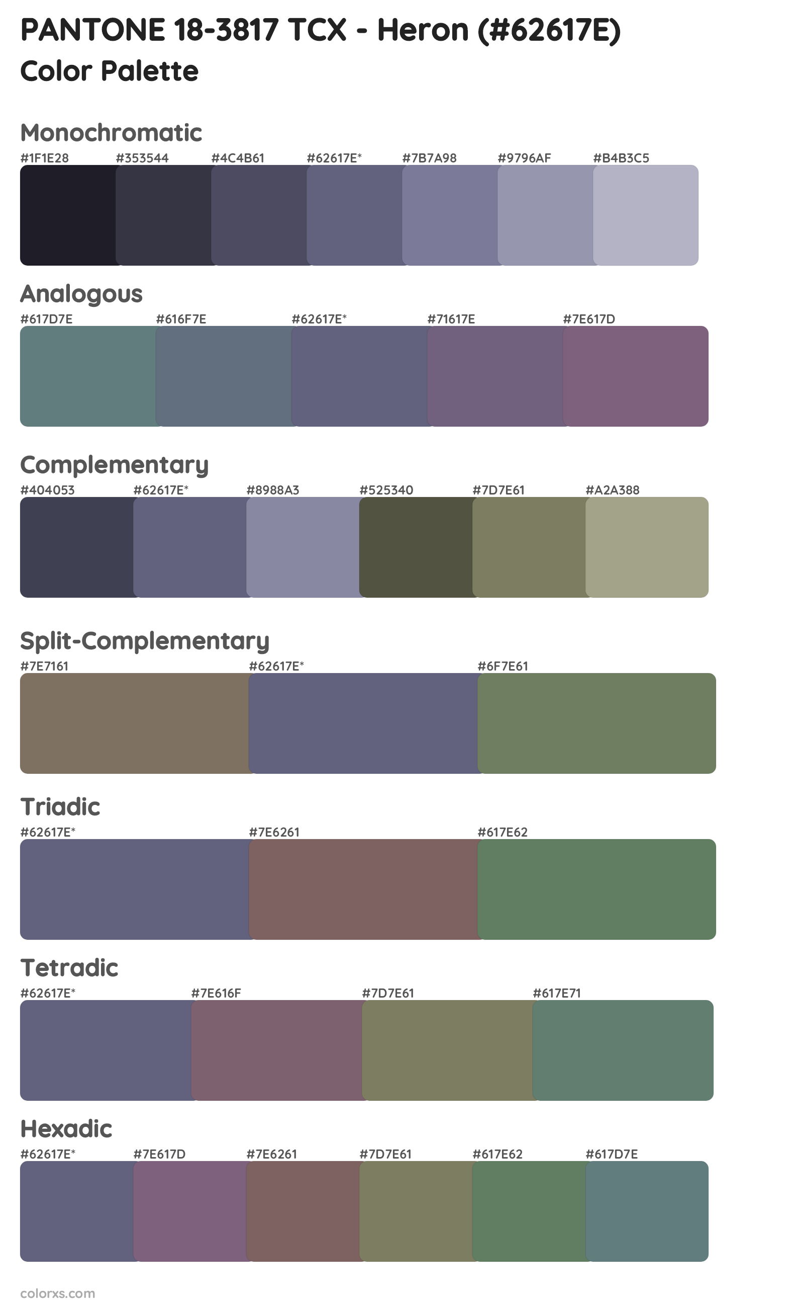 PANTONE 18-3817 TCX - Heron Color Scheme Palettes