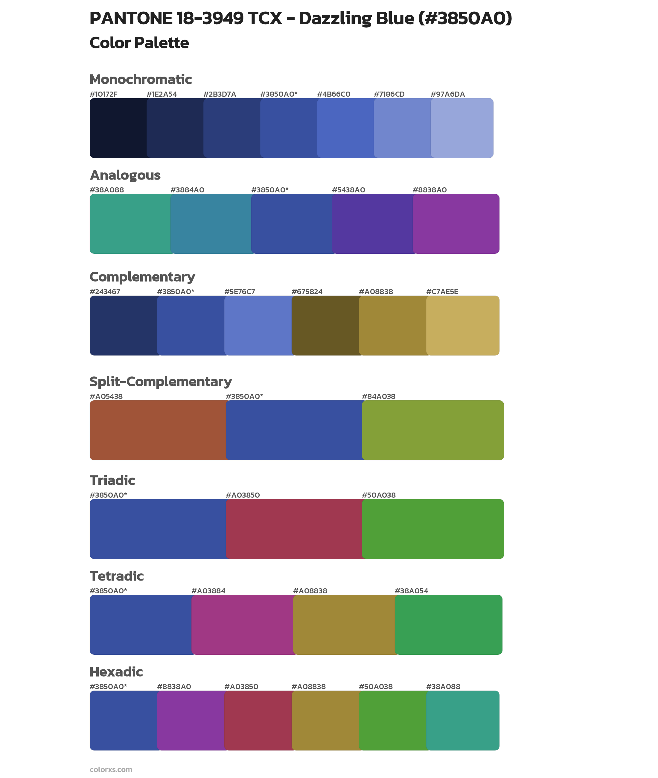 PANTONE 18-3949 TCX - Dazzling Blue Color Scheme Palettes