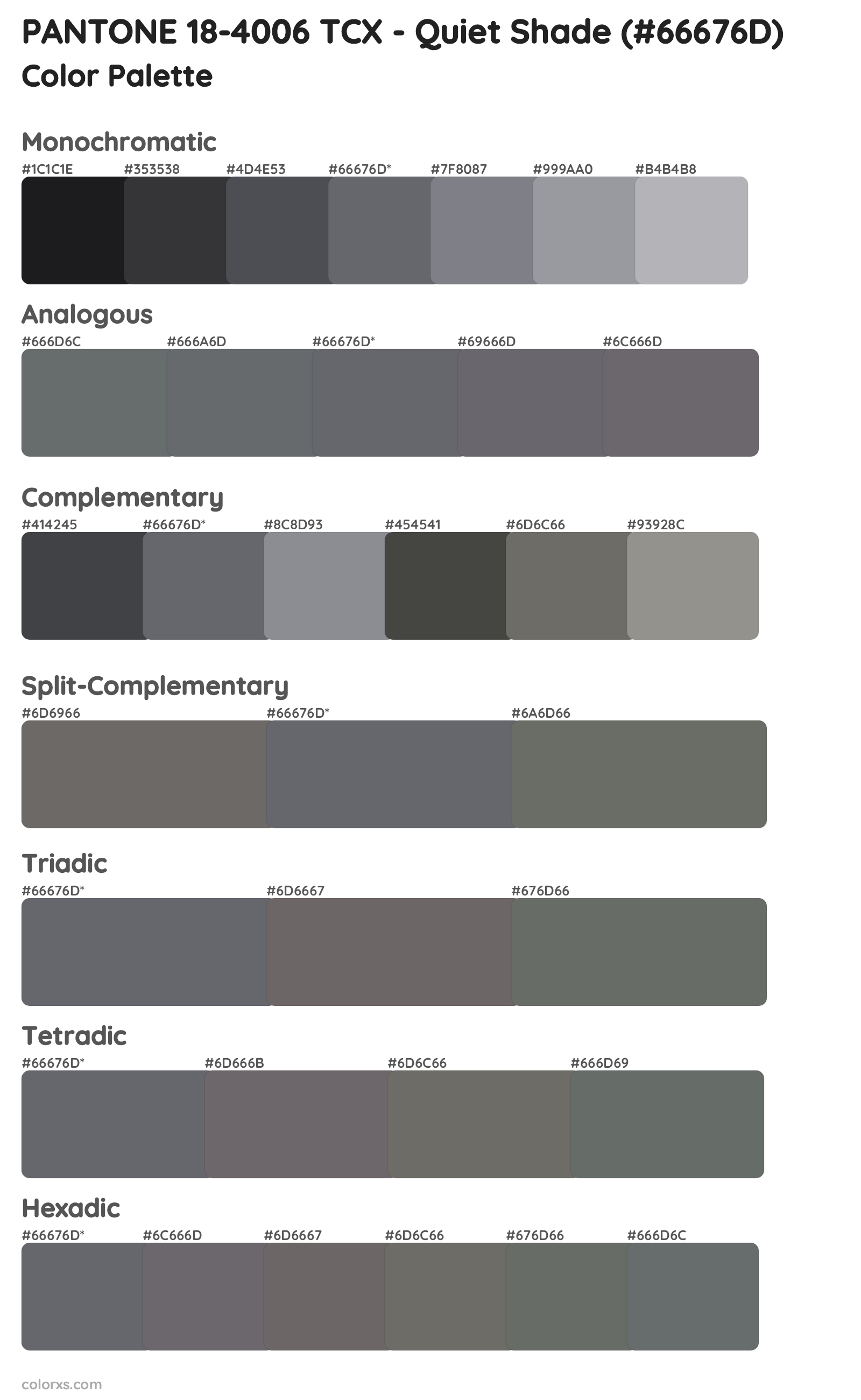 PANTONE 18-4006 TCX - Quiet Shade Color Scheme Palettes