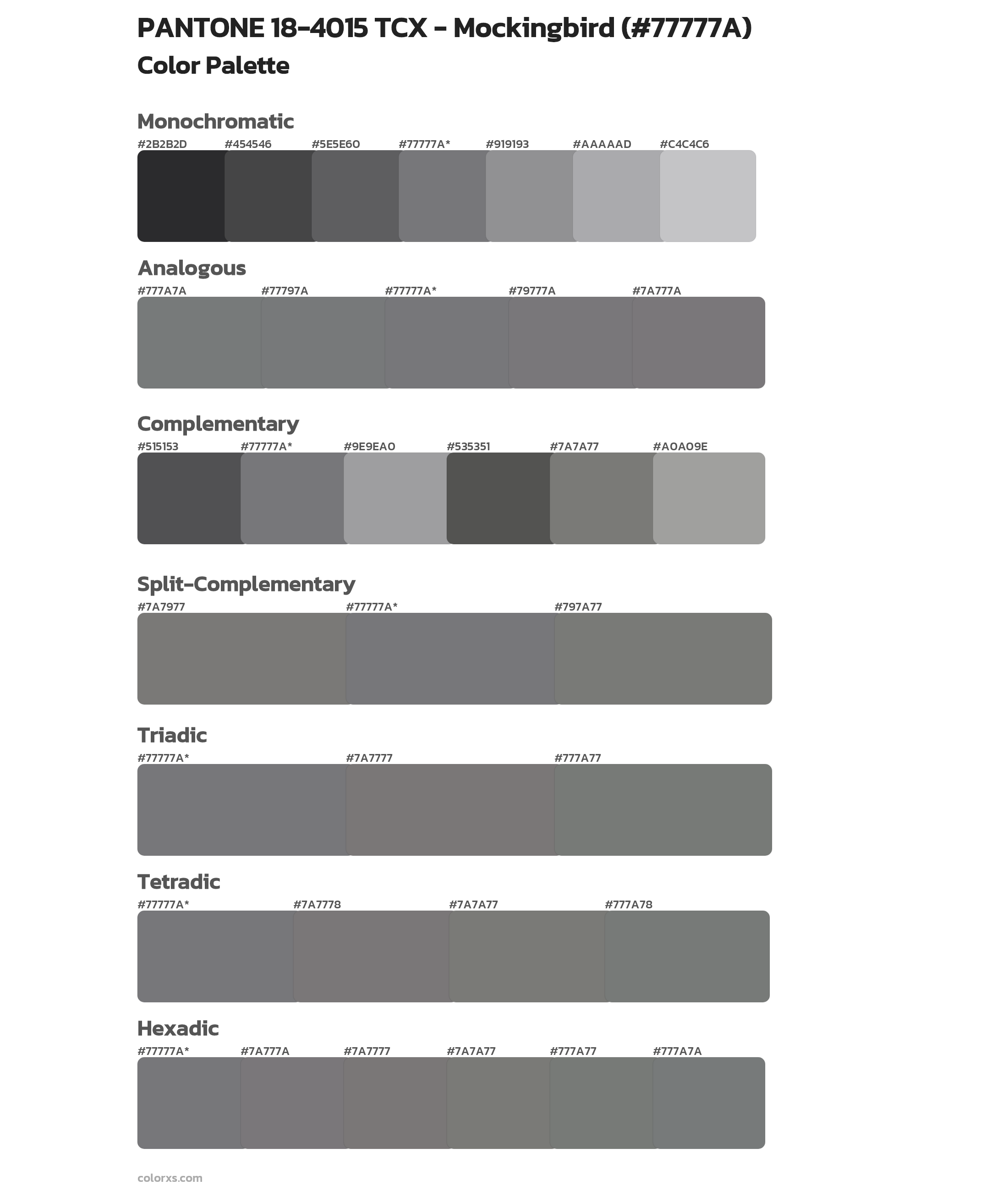 PANTONE 18-4015 TCX - Mockingbird Color Scheme Palettes