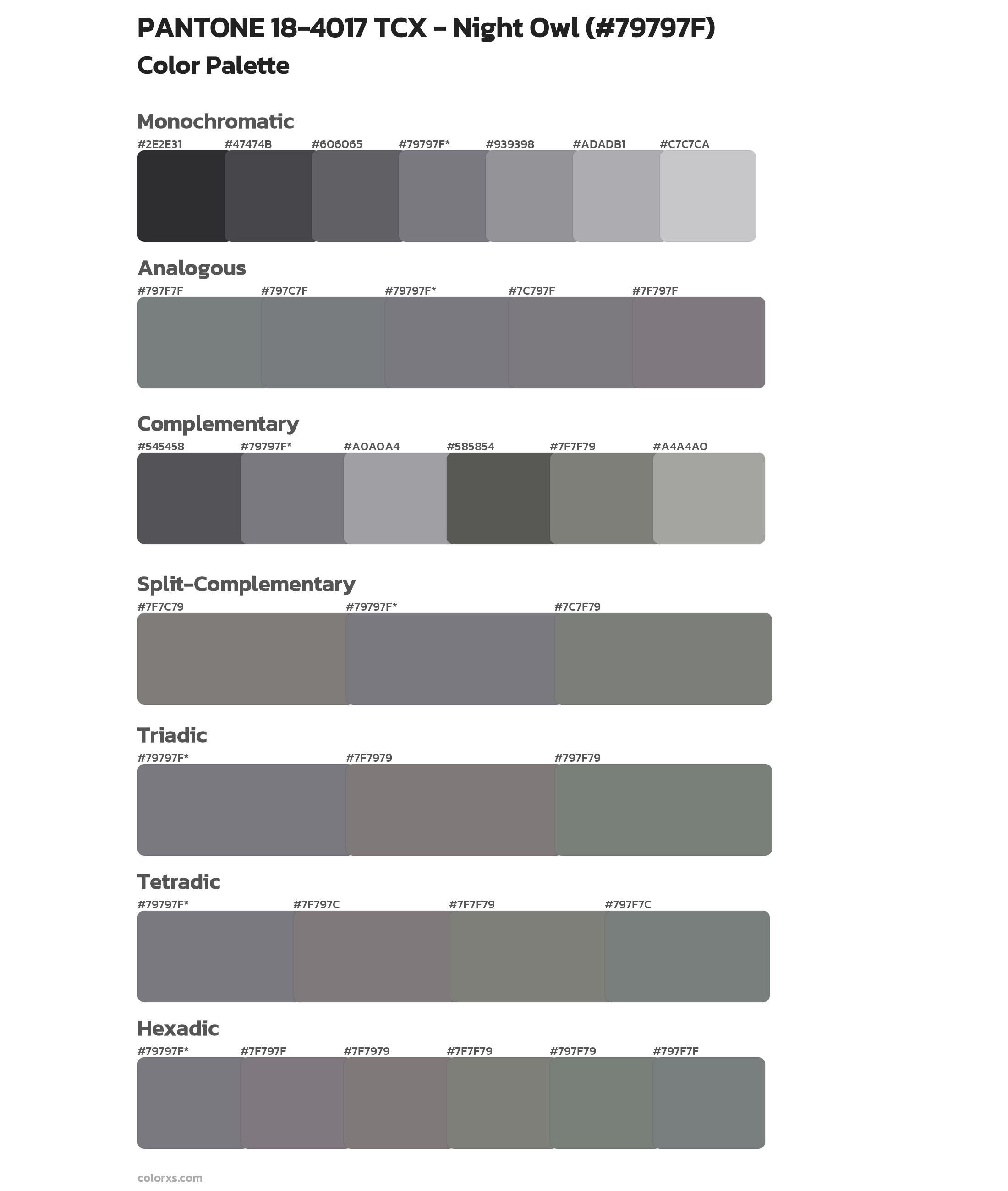 PANTONE 18-4017 TCX - Night Owl Color Scheme Palettes
