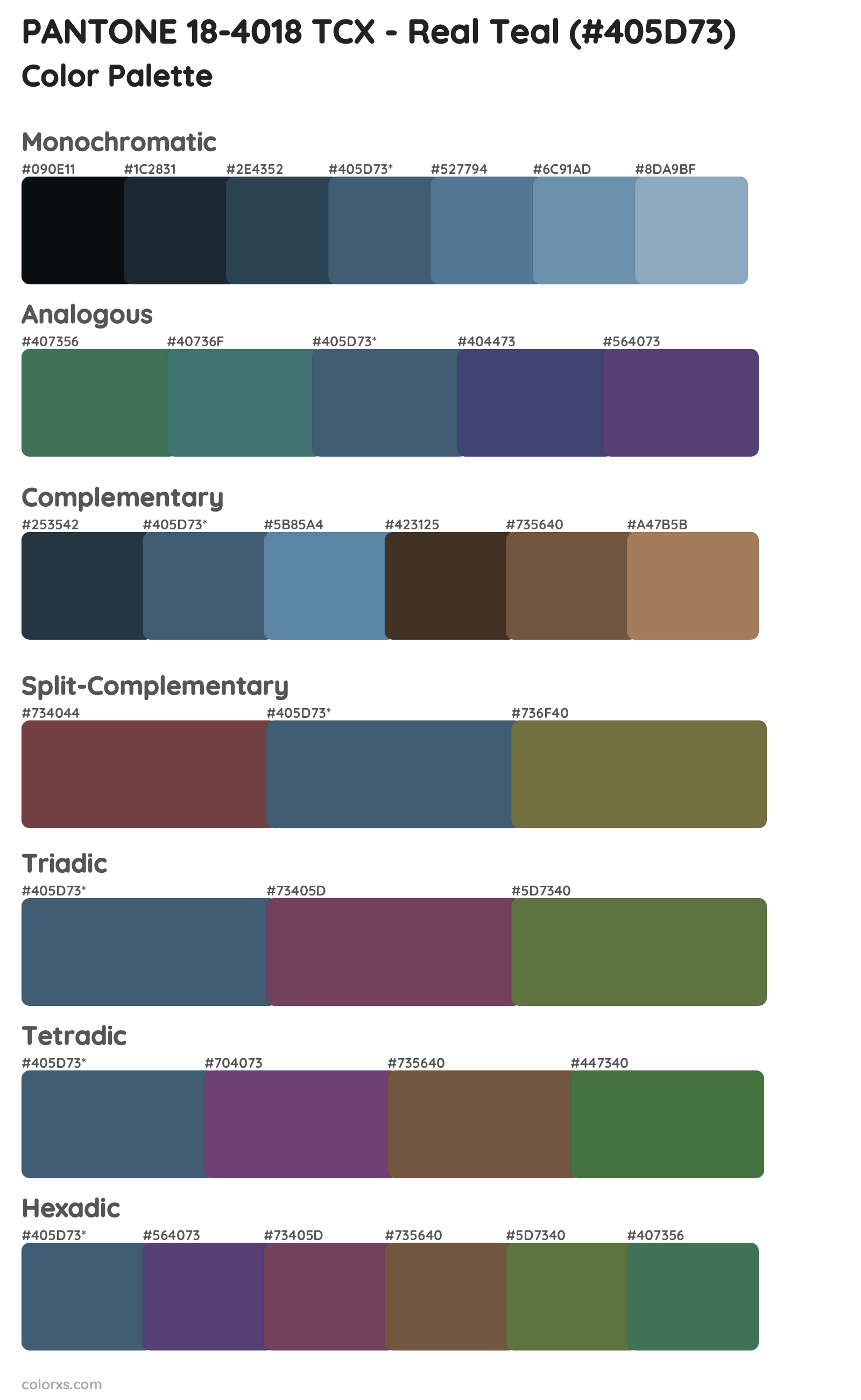PANTONE 18-4018 TCX - Real Teal Color Scheme Palettes