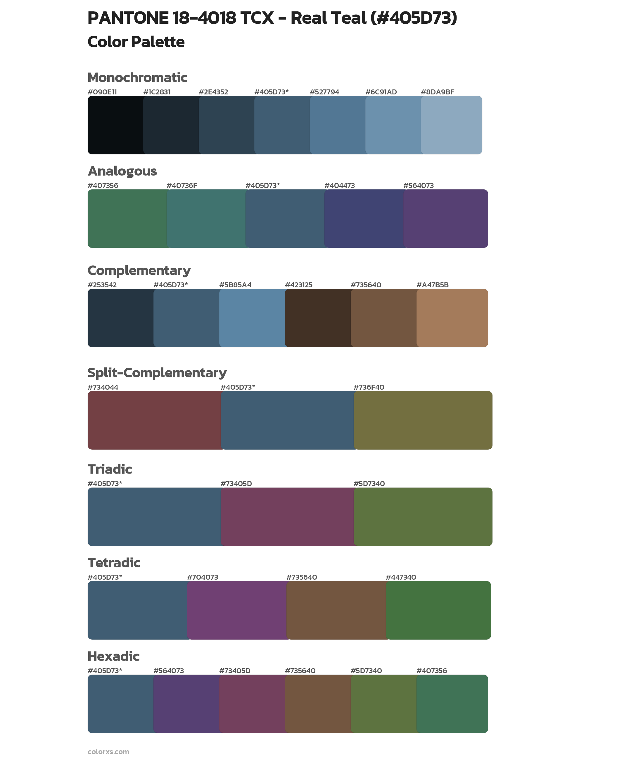PANTONE 18-4018 TCX - Real Teal Color Scheme Palettes