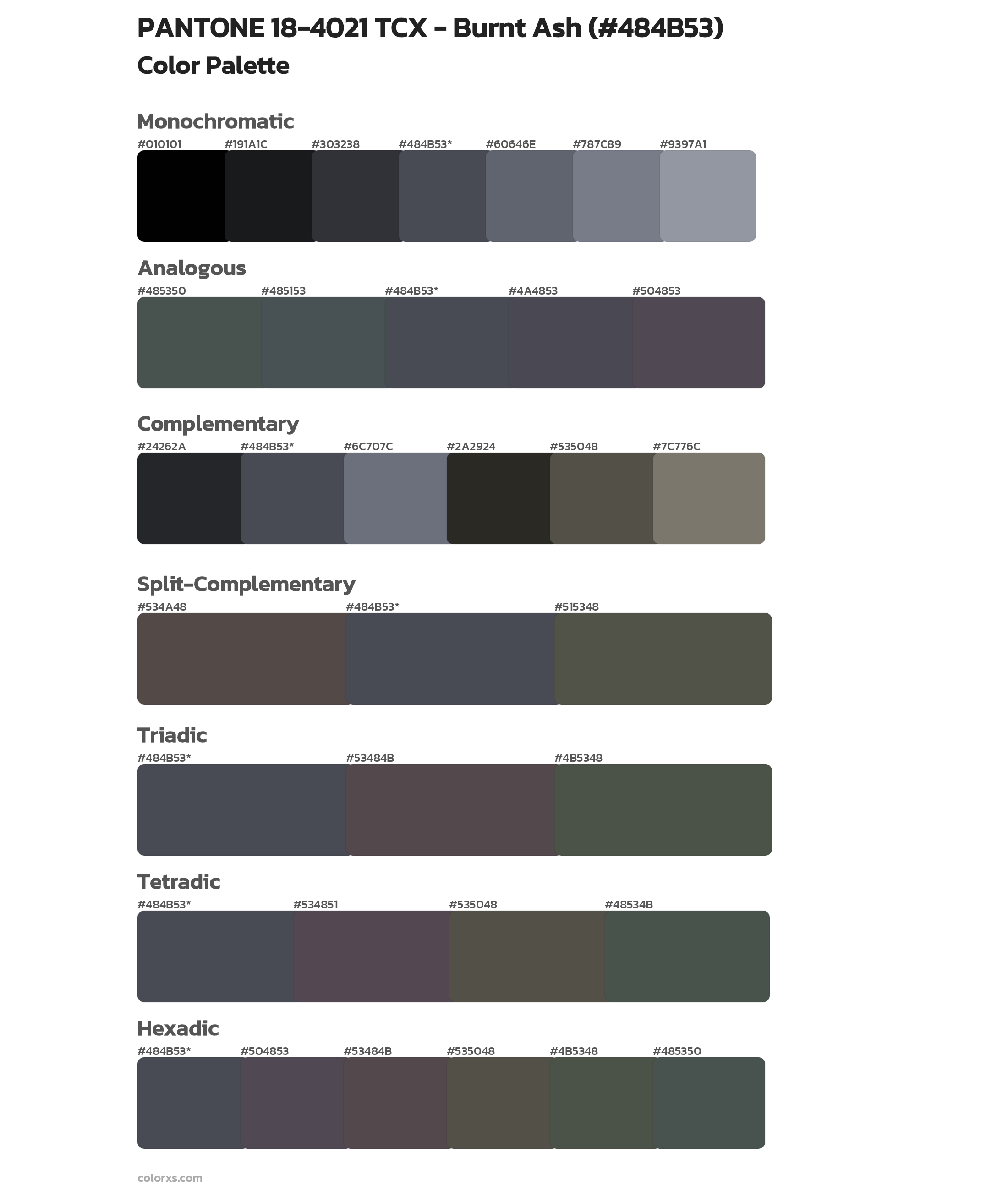 PANTONE 18-4021 TCX - Burnt Ash Color Scheme Palettes