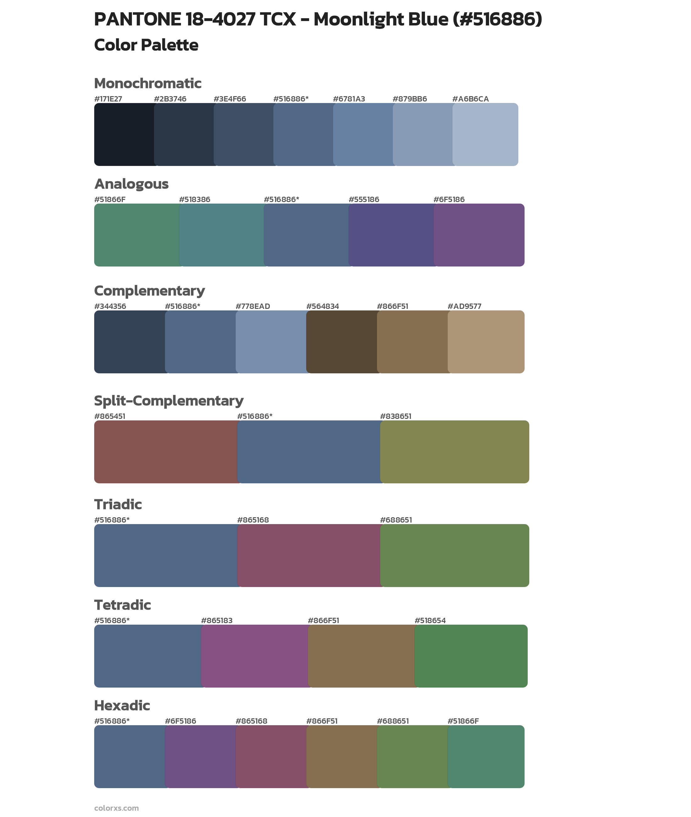PANTONE 18-4027 TCX - Moonlight Blue Color Scheme Palettes