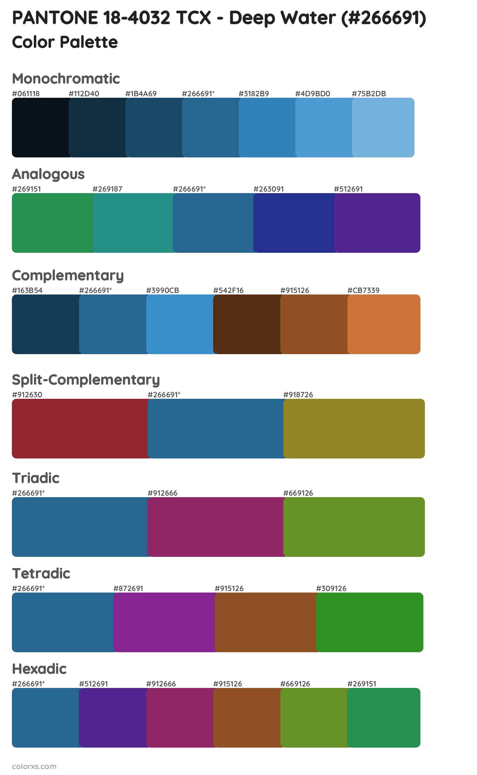 PANTONE 18-4032 TCX - Deep Water Color Scheme Palettes