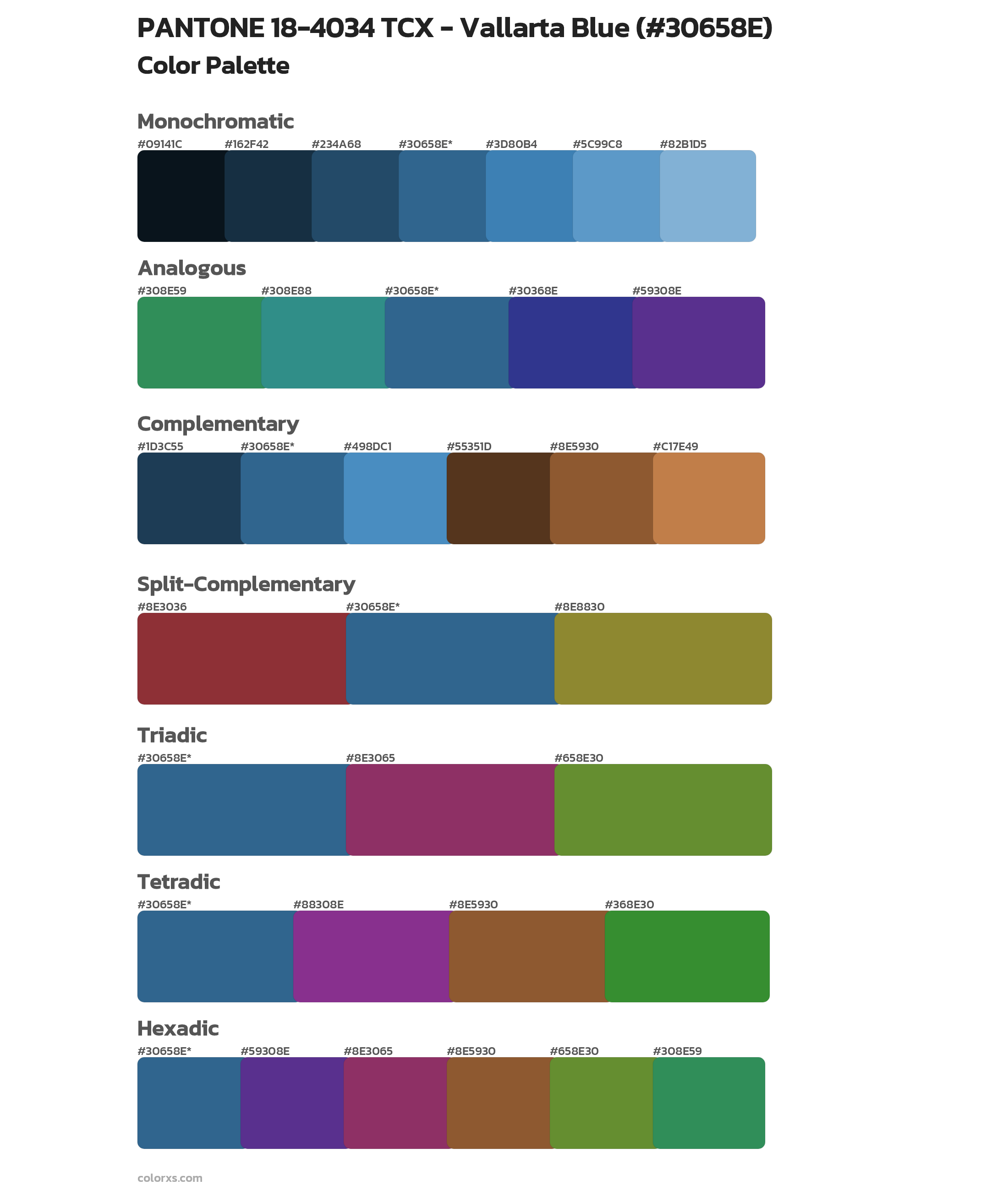 PANTONE 18-4034 TCX - Vallarta Blue Color Scheme Palettes