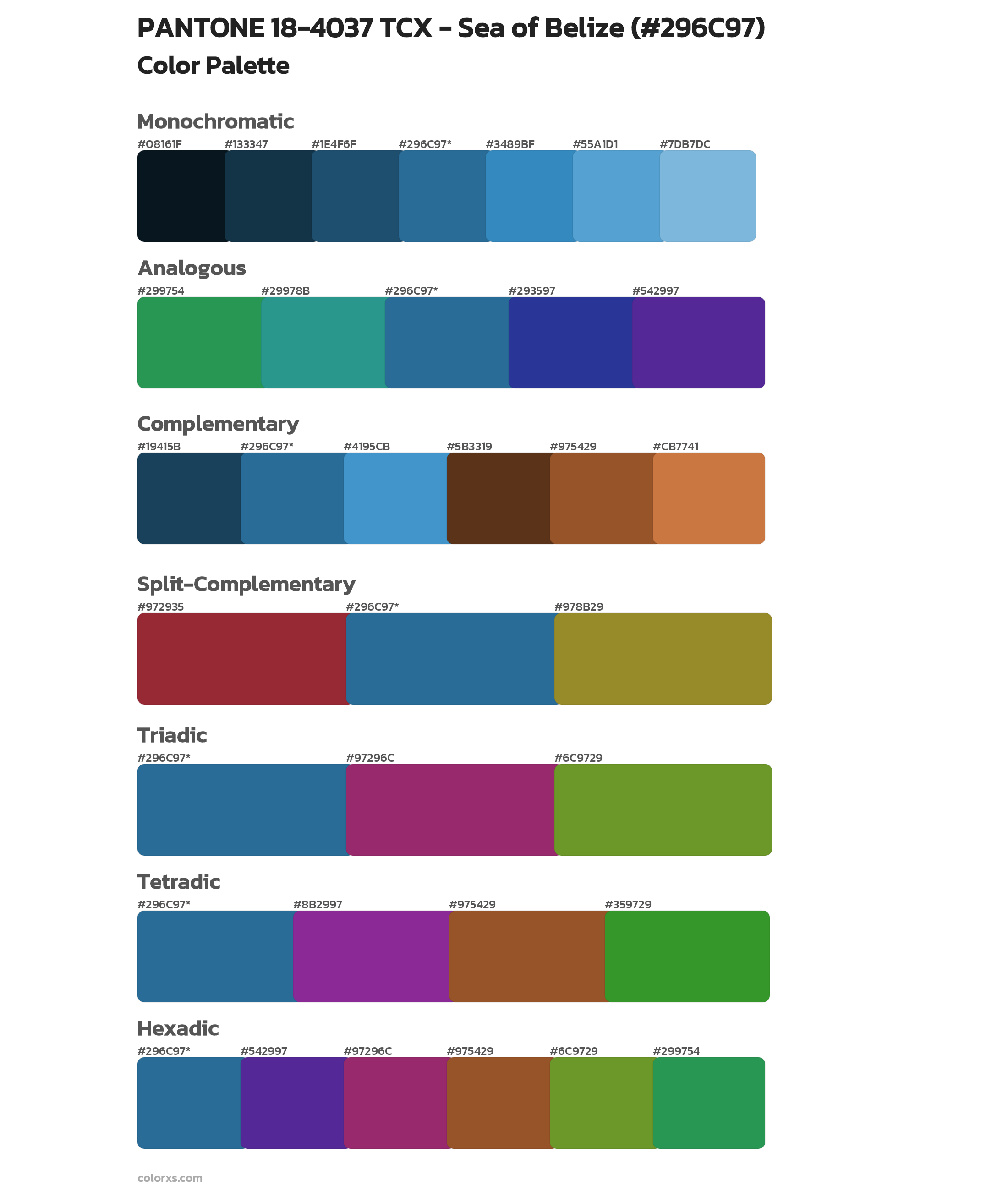 PANTONE 18-4037 TCX - Sea of Belize Color Scheme Palettes