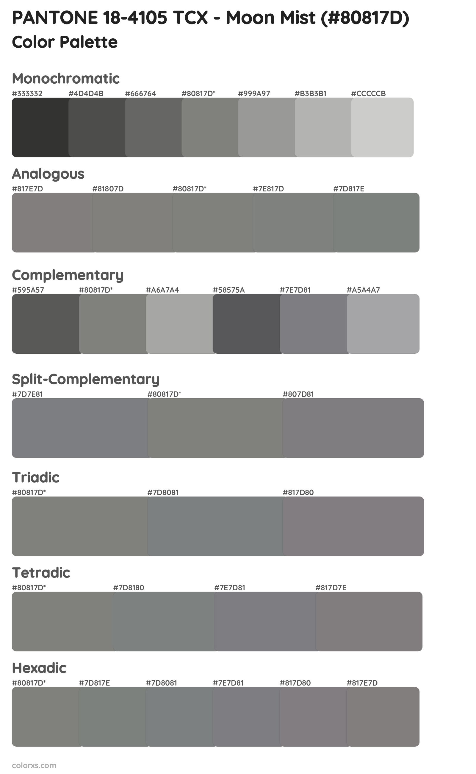 PANTONE 18-4105 TCX - Moon Mist Color Scheme Palettes