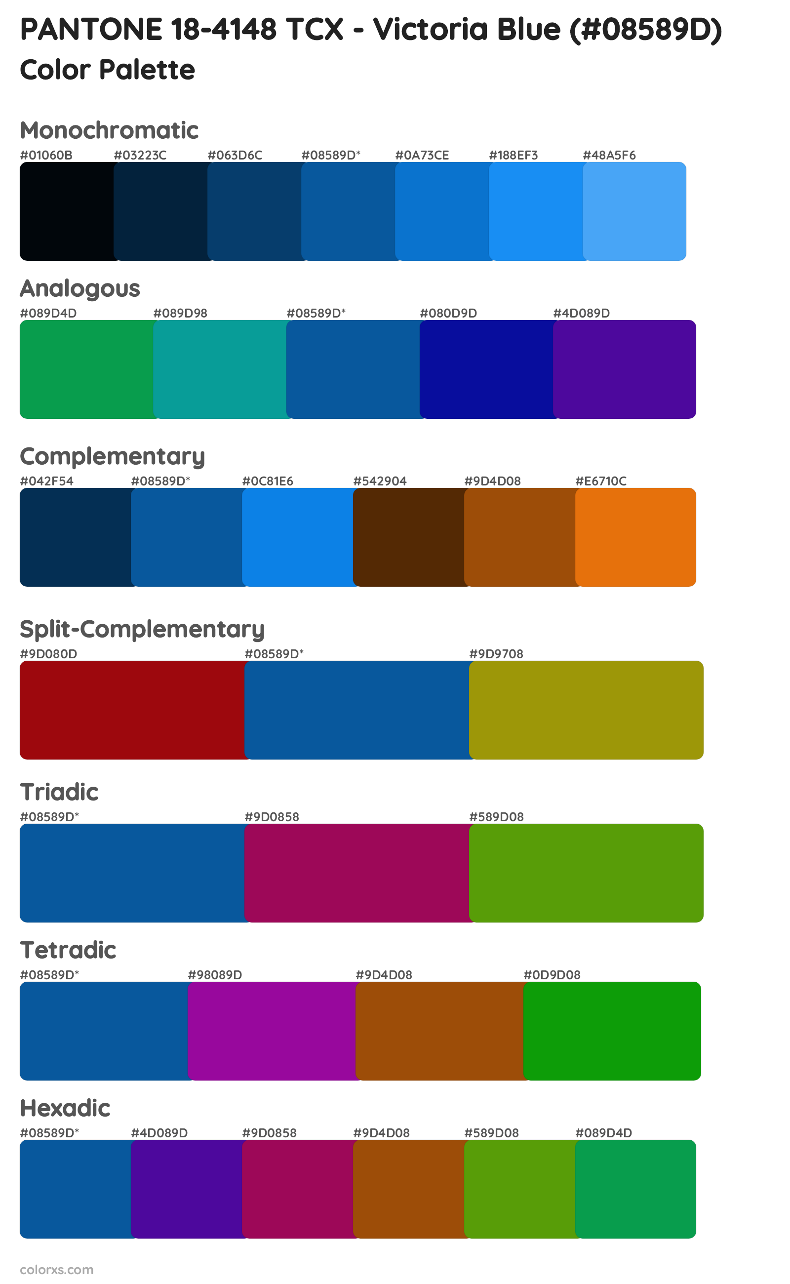 PANTONE 18-4148 TCX - Victoria Blue Color Scheme Palettes