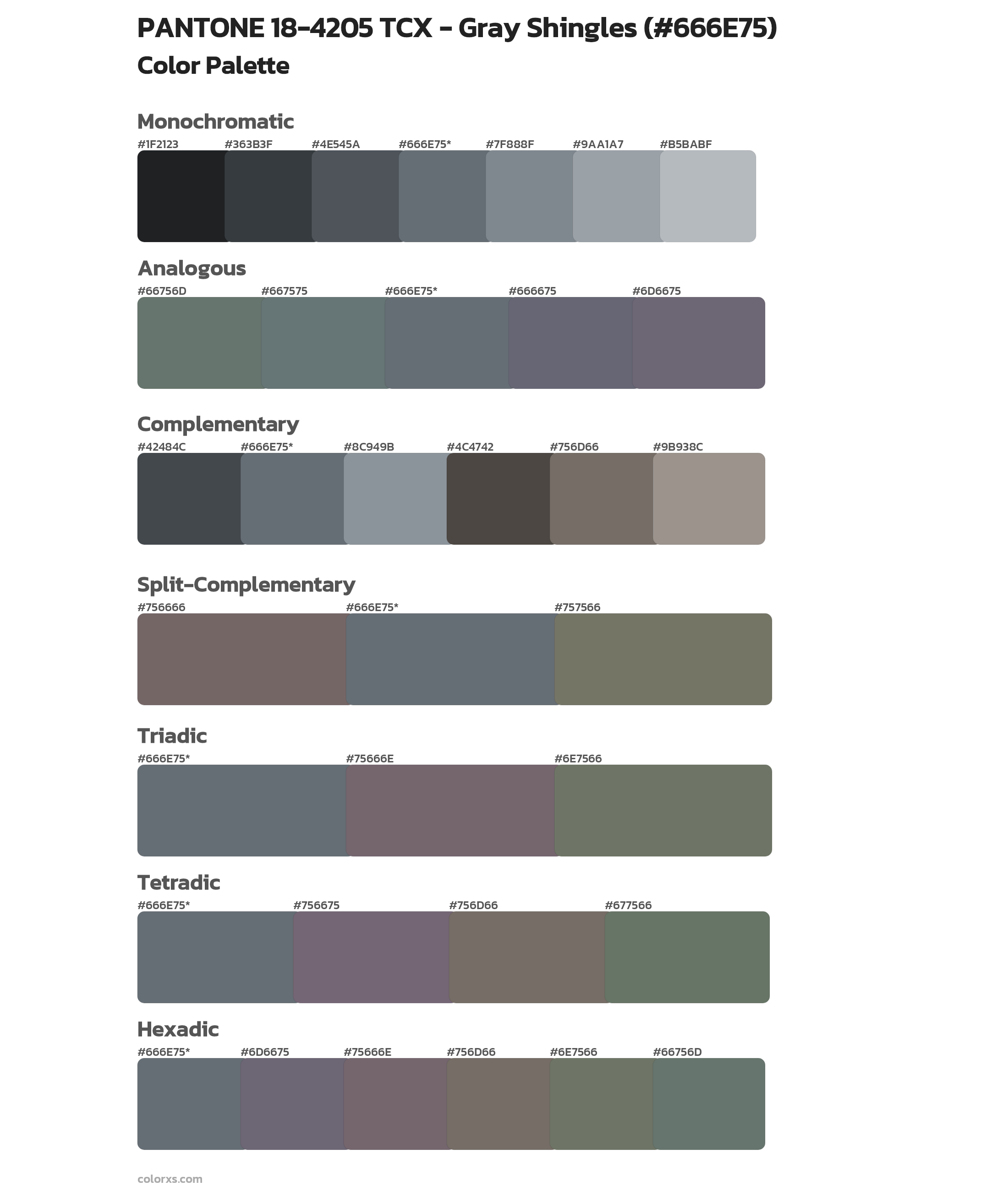 PANTONE 18-4205 TCX - Gray Shingles Color Scheme Palettes