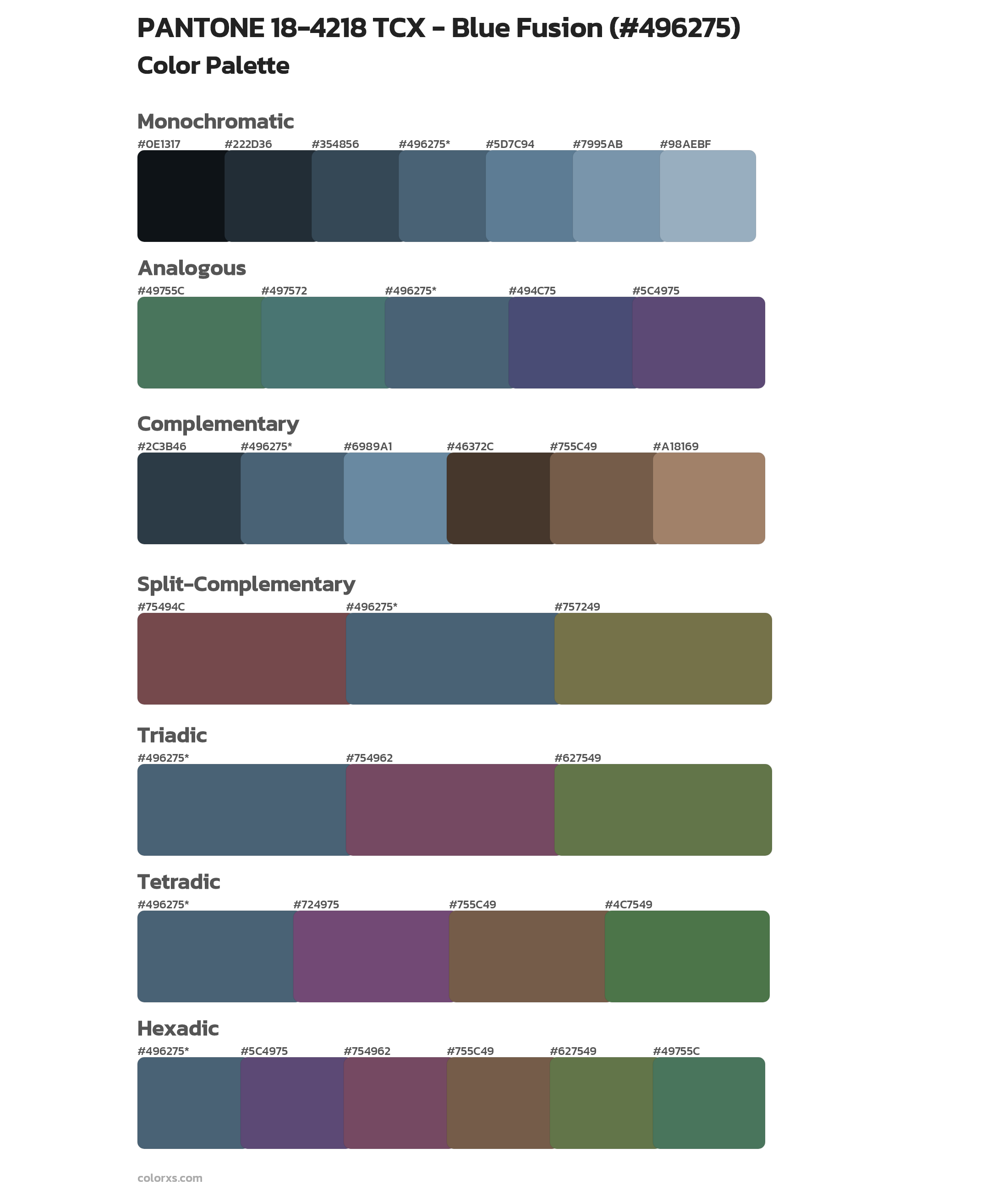 PANTONE 18-4218 TCX - Blue Fusion Color Scheme Palettes